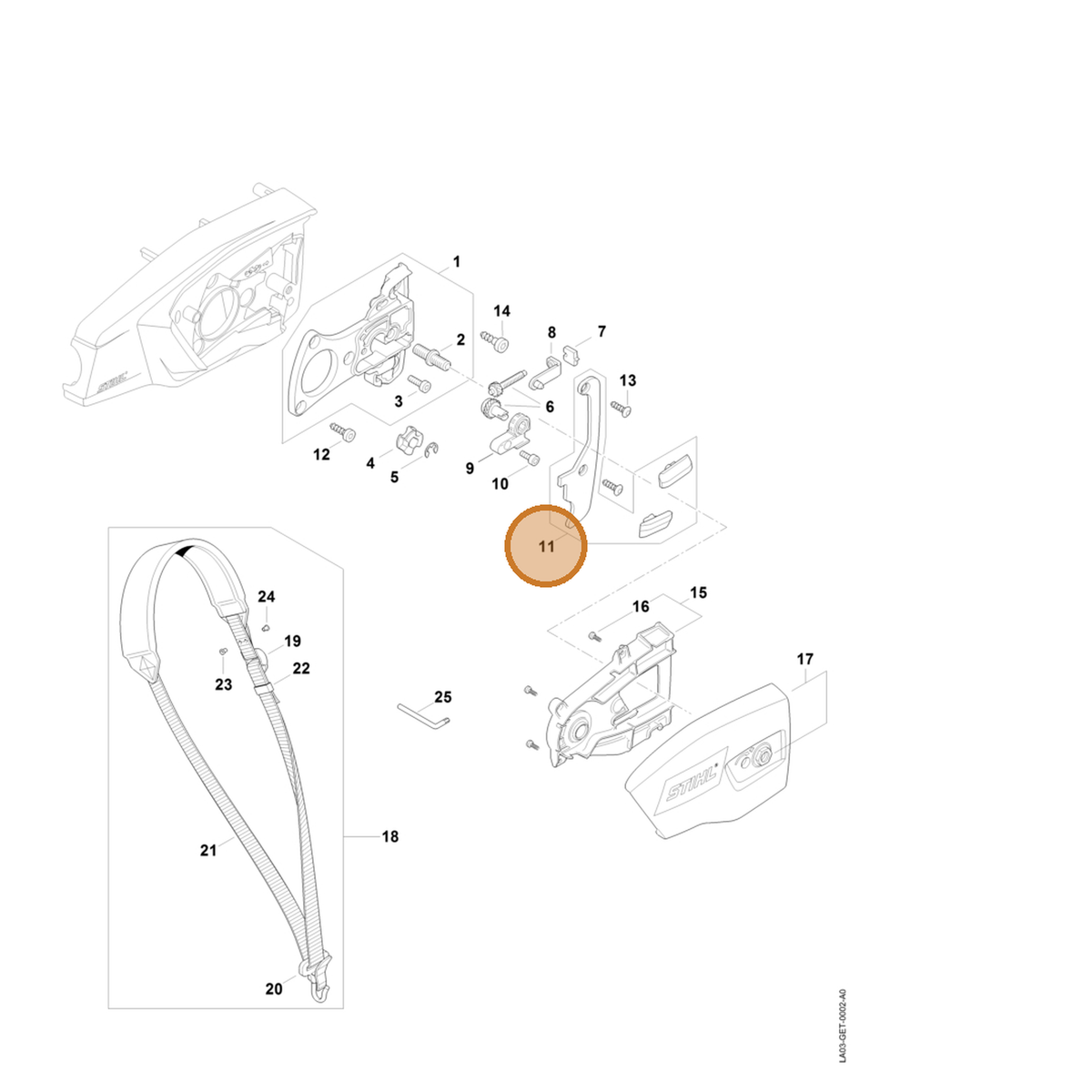STIHL part LA03-820-7800 — IPL diagram snippet (6x zoom, amber highlight)