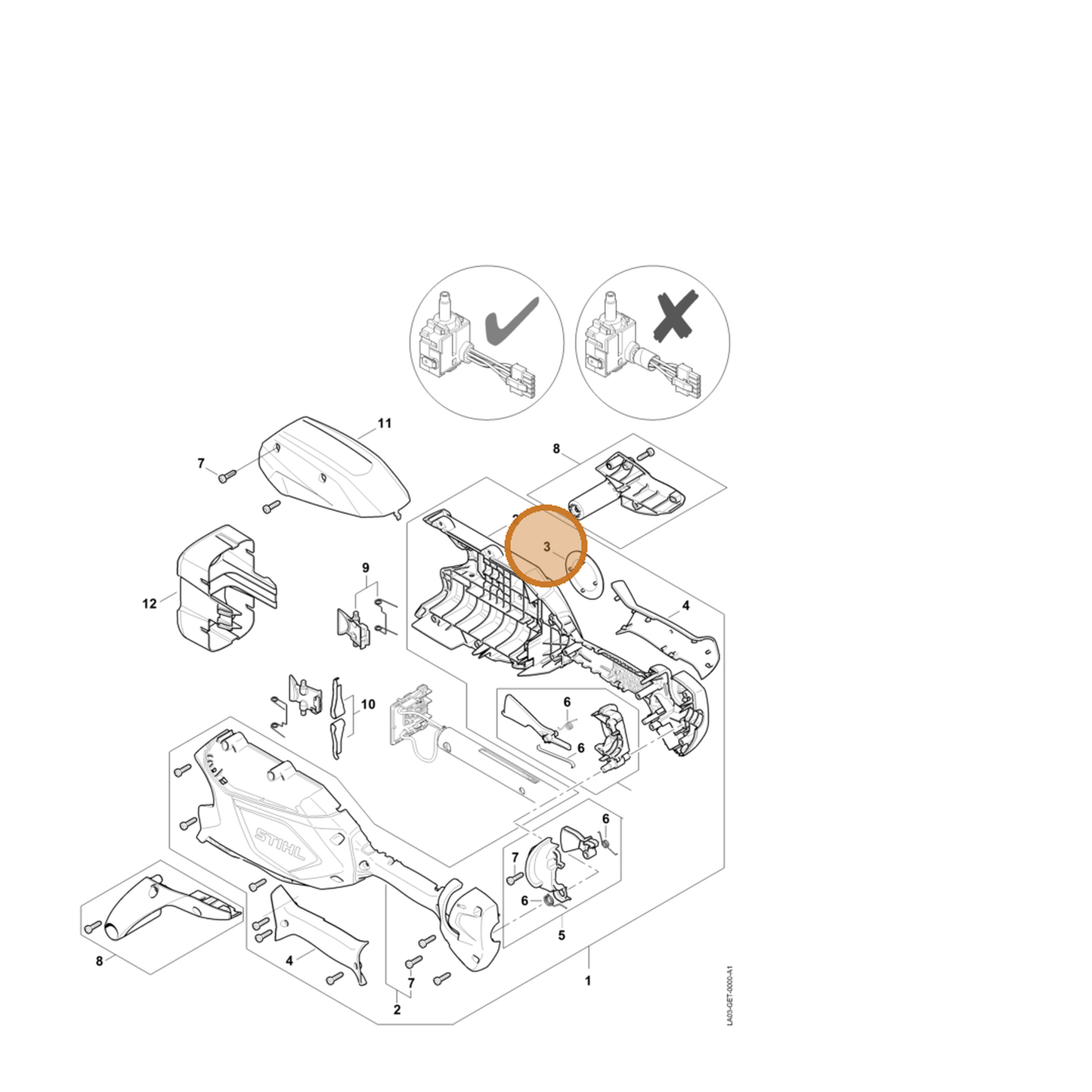 STIHL part LA03-967-1501 — IPL diagram snippet (6x zoom, amber highlight)