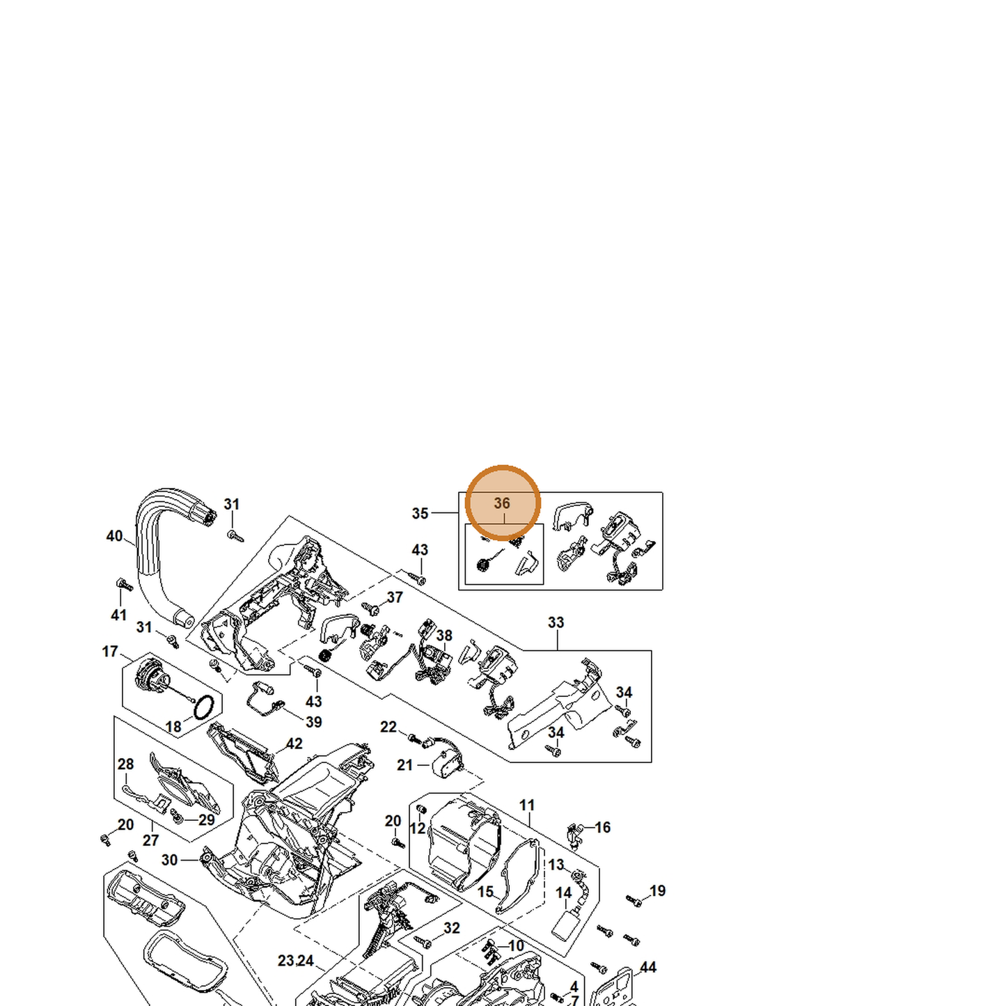 STIHL part MA01-007-1001 — IPL diagram snippet (6x zoom, amber highlight)