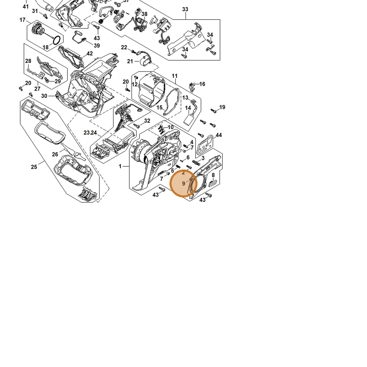 STIHL part MA01-021-1100 — IPL diagram snippet (6x zoom, amber highlight)