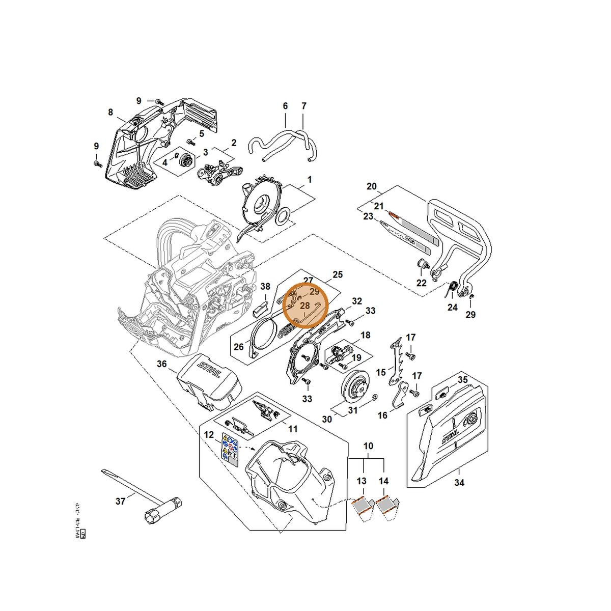 STIHL part MA01-162-7900 — IPL diagram snippet (6x zoom, amber highlight)
