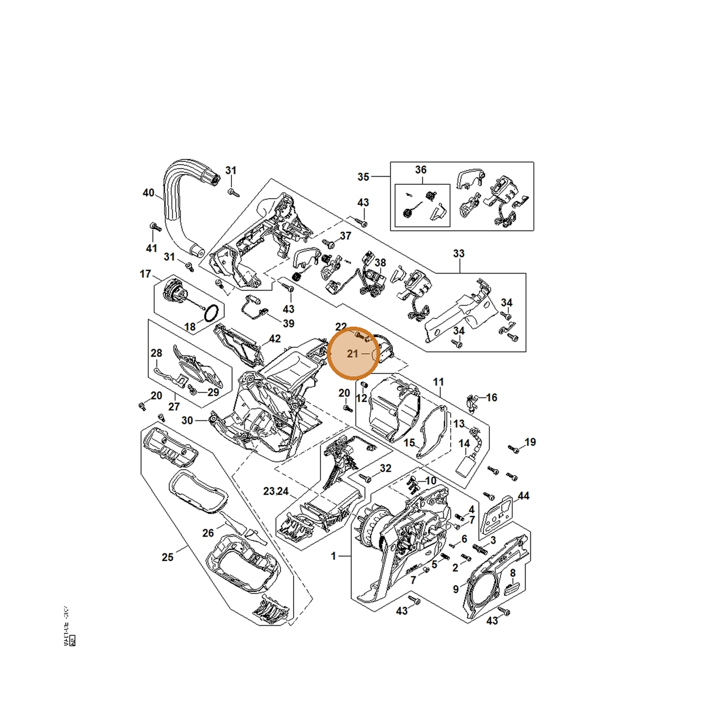 STIHL part MA01-400-6303 — IPL diagram snippet (6x zoom, amber highlight)