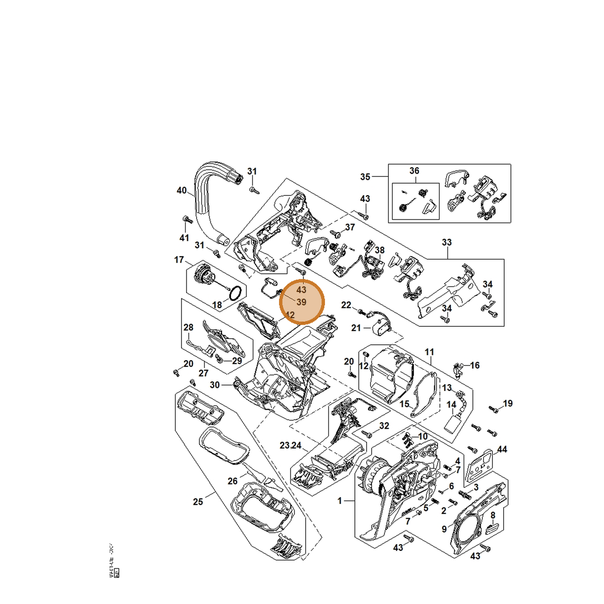 STIHL part MA01-430-0500 — IPL diagram snippet (6x zoom, amber highlight)