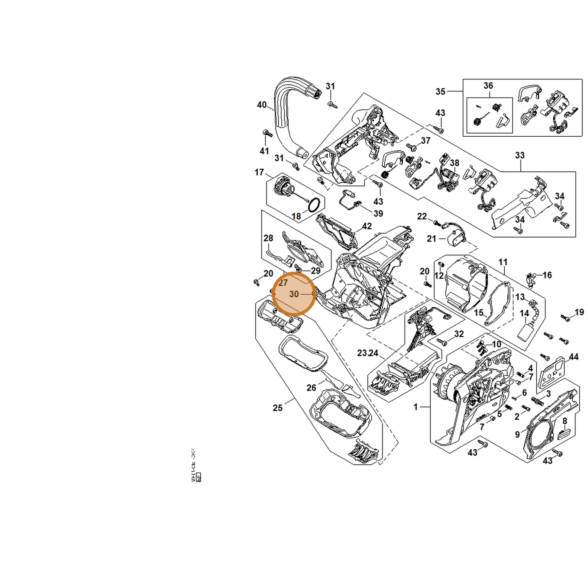 STIHL part MA01-600-0800 — IPL diagram snippet (6x zoom, amber highlight)