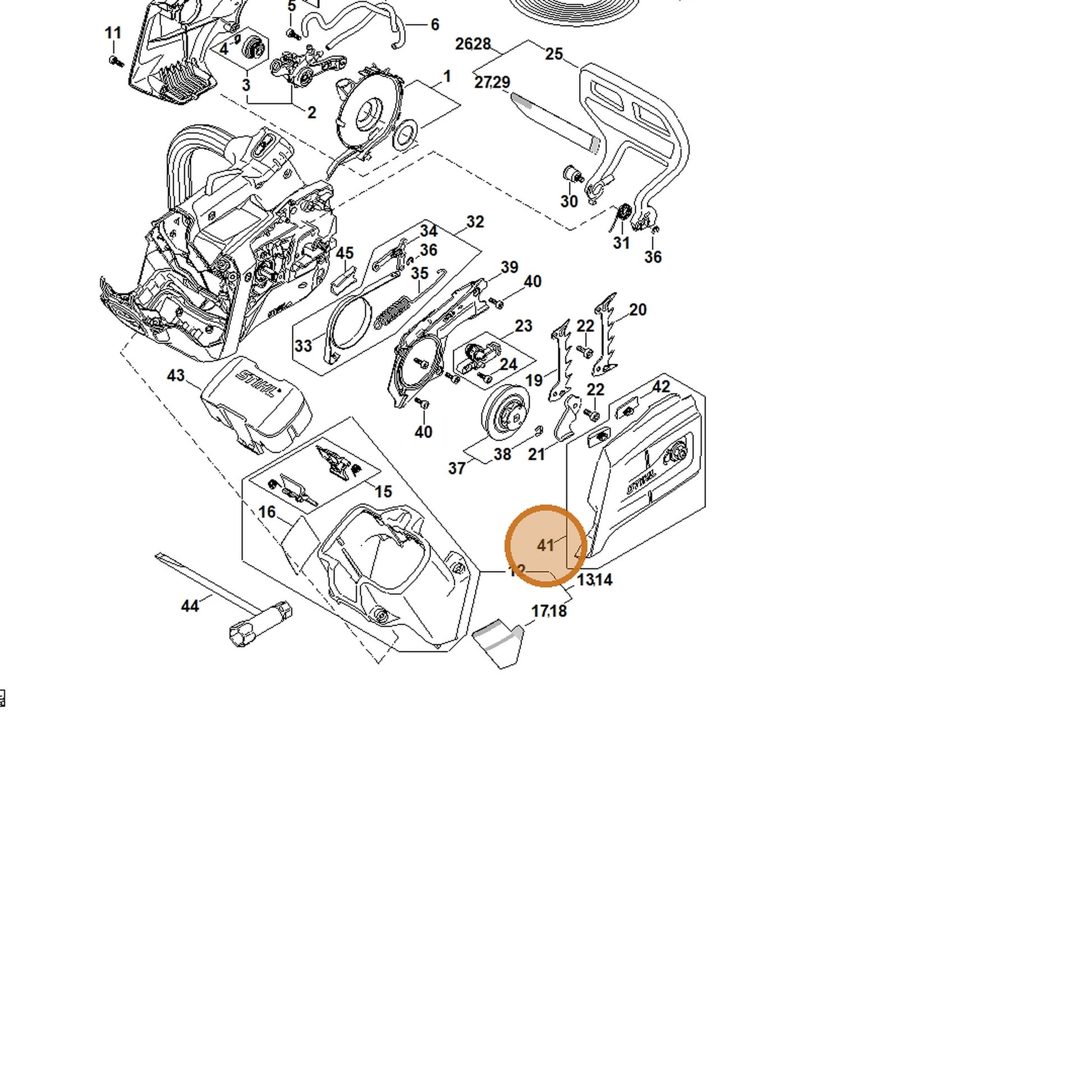 STIHL part MA01-640-1701 — IPL diagram snippet (6x zoom, amber highlight)