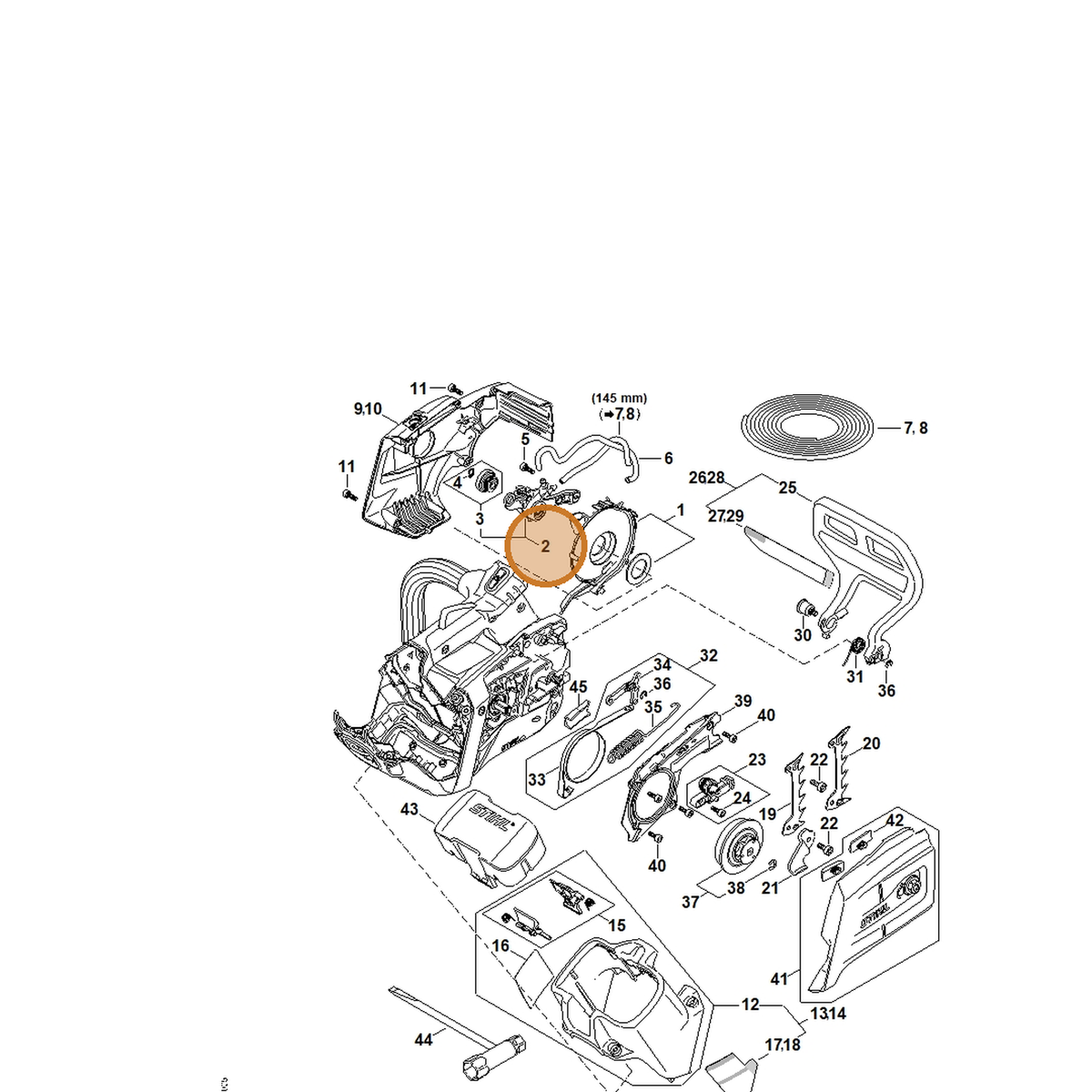 STIHL part MA01-640-3201 — IPL diagram snippet (6x zoom, amber highlight)