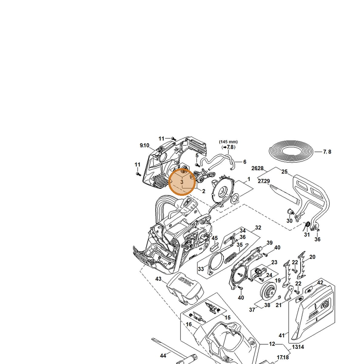 STIHL part MA01-640-7100 — IPL diagram snippet (6x zoom, amber highlight)
