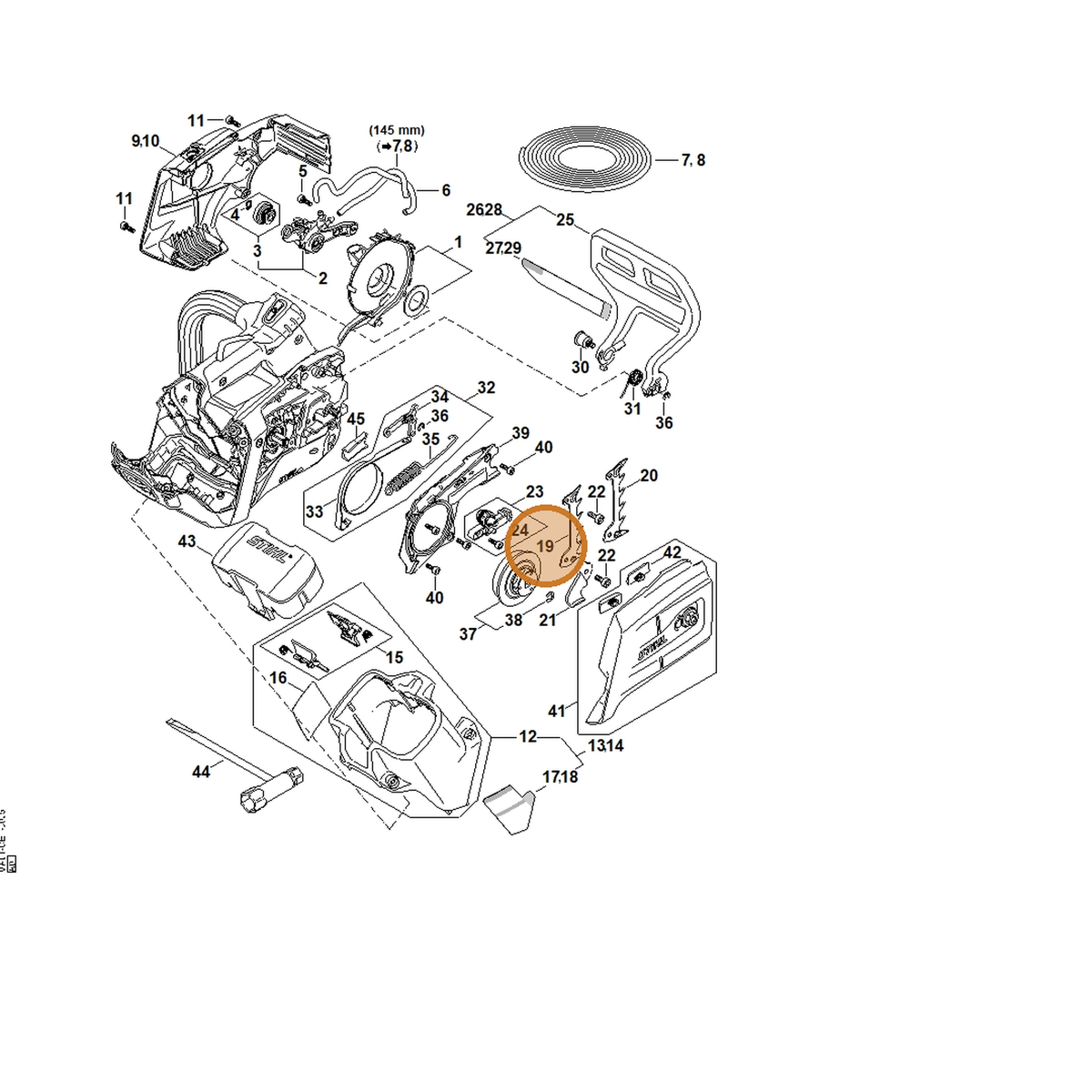 STIHL part MA01-664-0501 — IPL diagram snippet (6x zoom, amber highlight)
