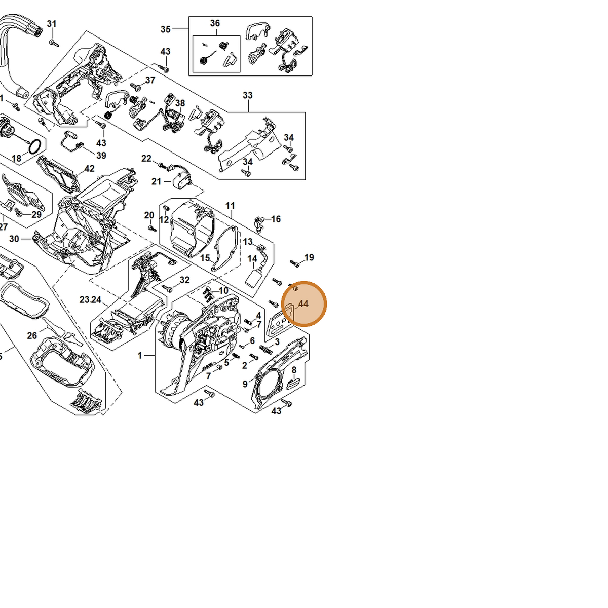 STIHL part MA01-664-1000 — IPL diagram snippet (6x zoom, amber highlight)