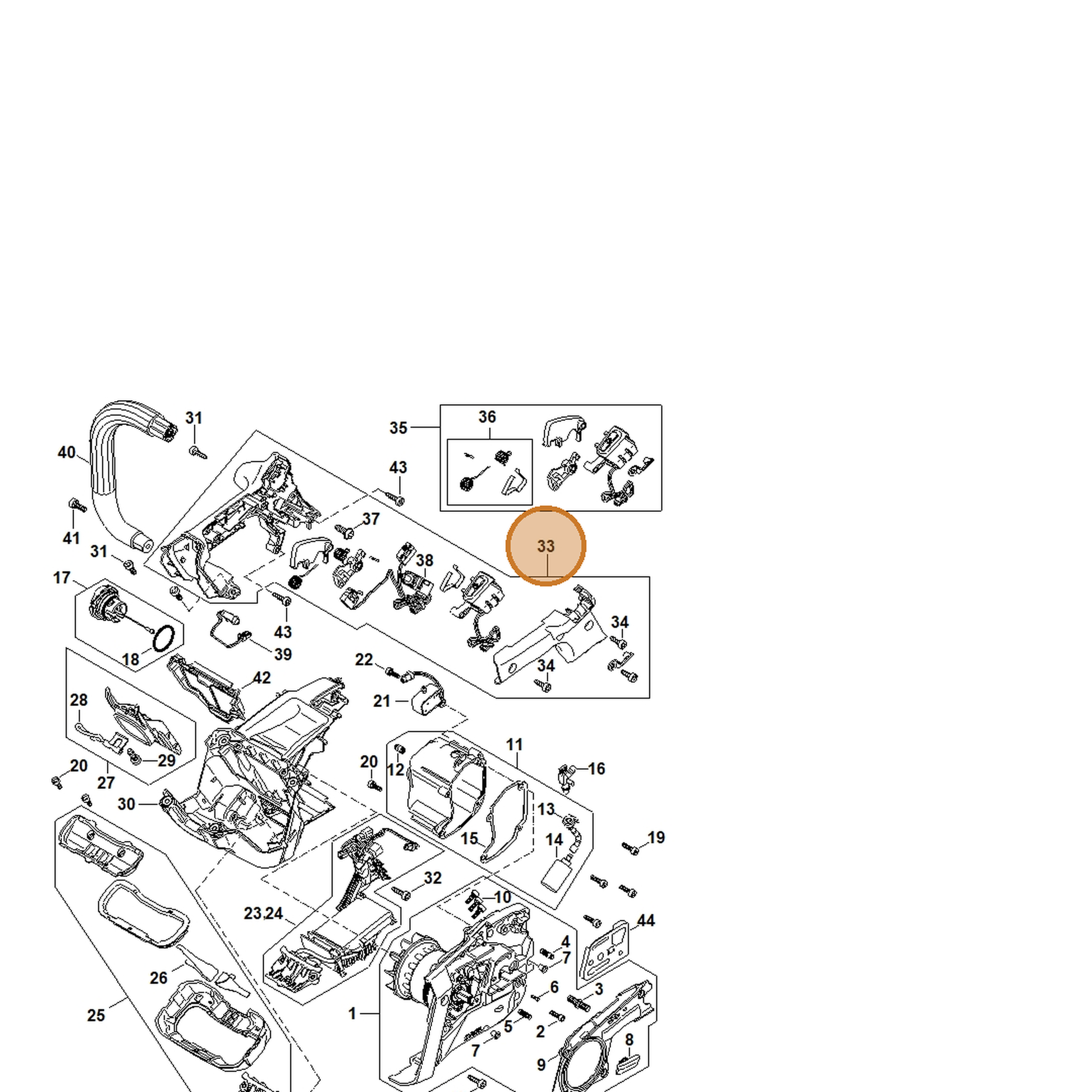 STIHL part MA01-790-1001 — IPL diagram snippet (6x zoom, amber highlight)