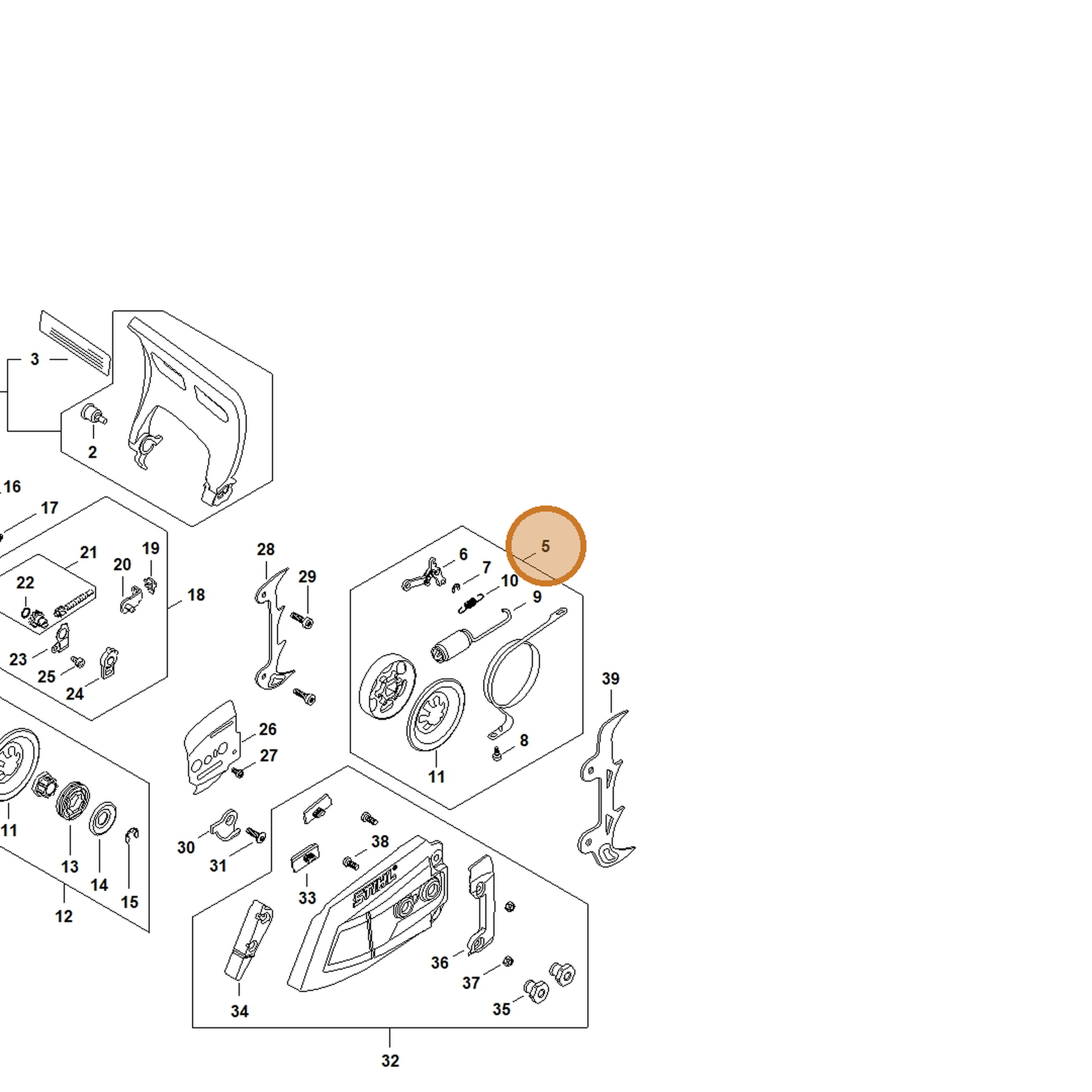 STIHL part MA02-007-1003 — IPL diagram snippet (6x zoom, amber highlight)