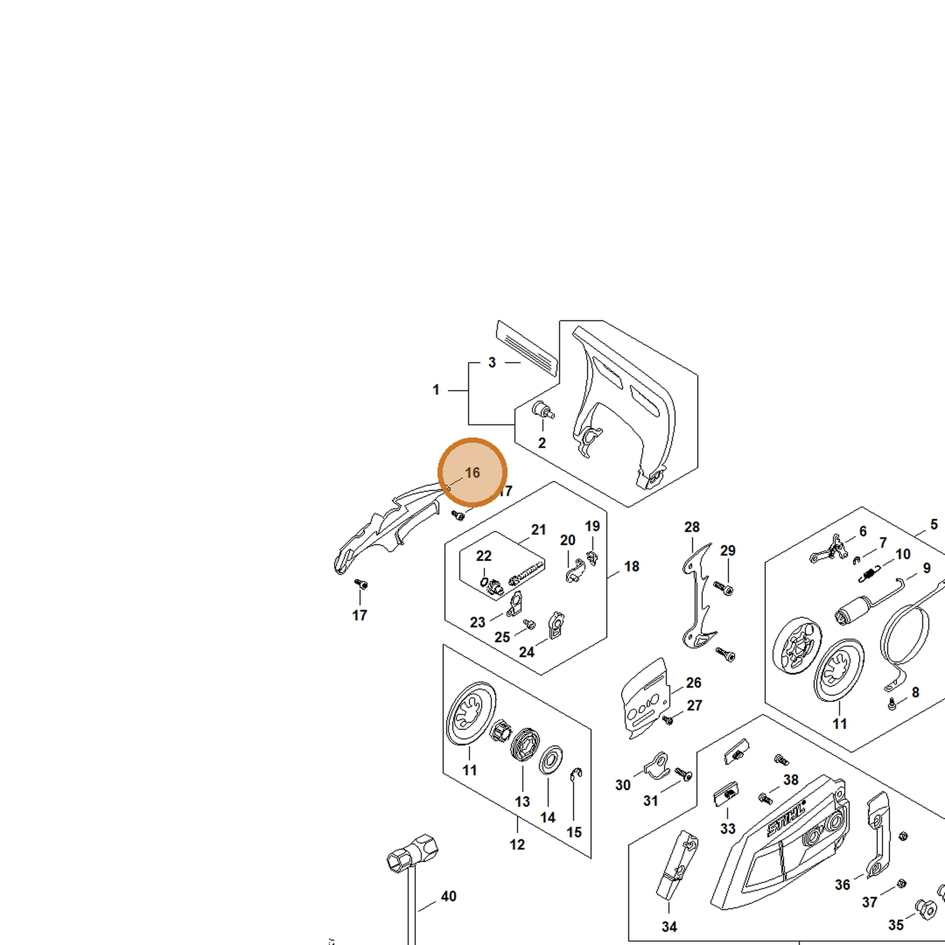 STIHL part MA02-021-1100 — IPL diagram snippet (6x zoom, amber highlight)
