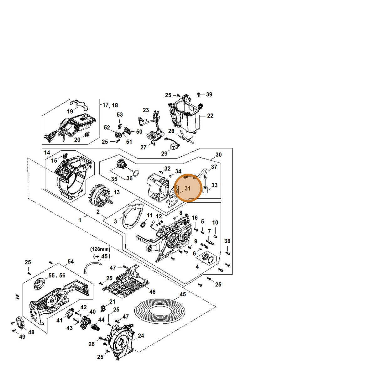 STIHL part MA02-029-0500 — IPL diagram snippet (6x zoom, amber highlight)
