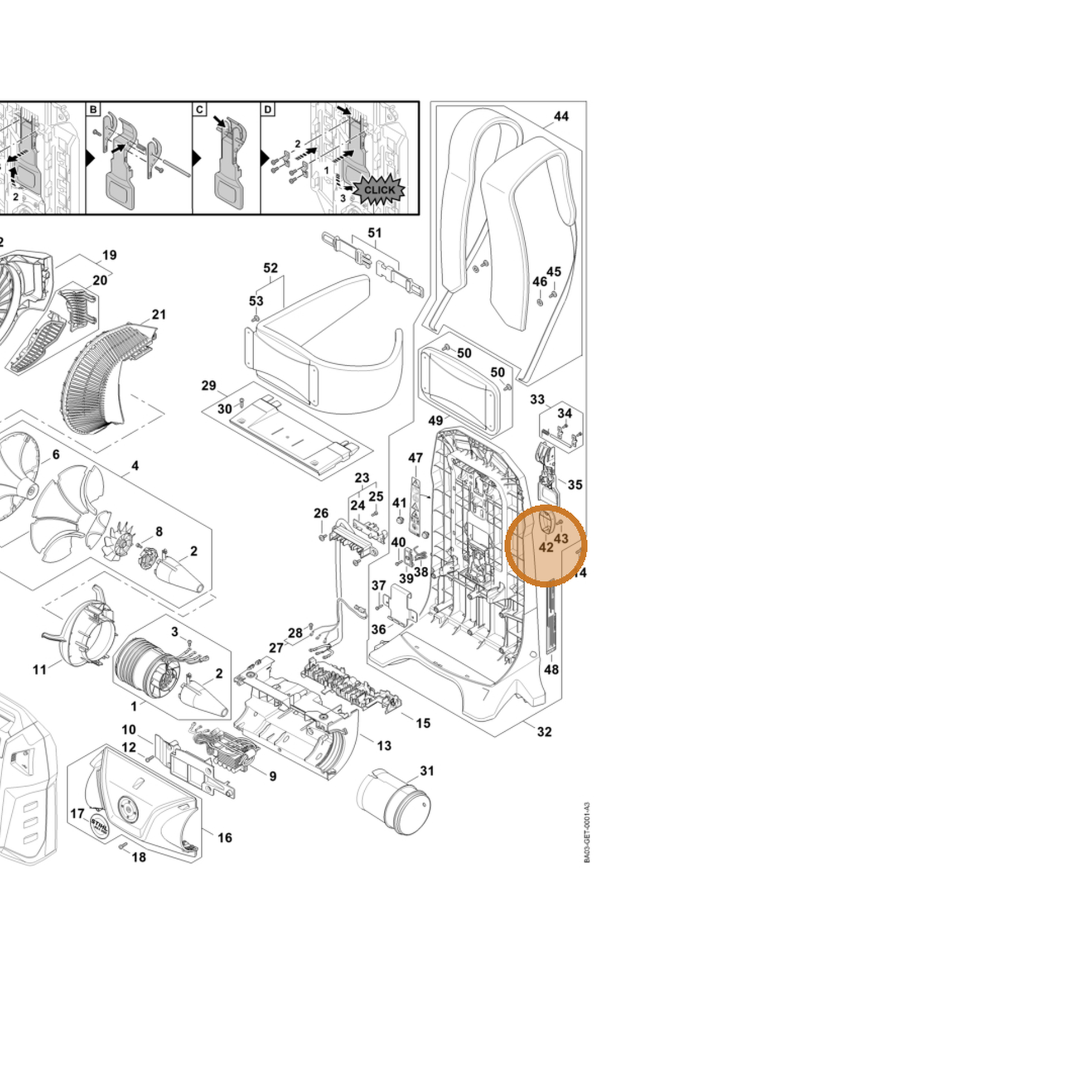 STIHL part MA02-084-1600 — IPL diagram snippet (6x zoom, amber highlight)