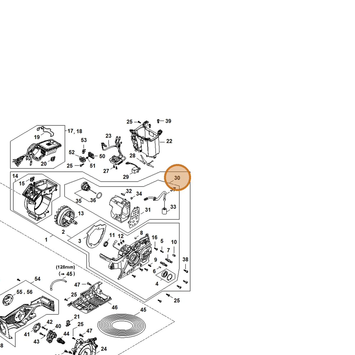 STIHL part MA02-350-0301 — IPL diagram snippet (6x zoom, amber highlight)