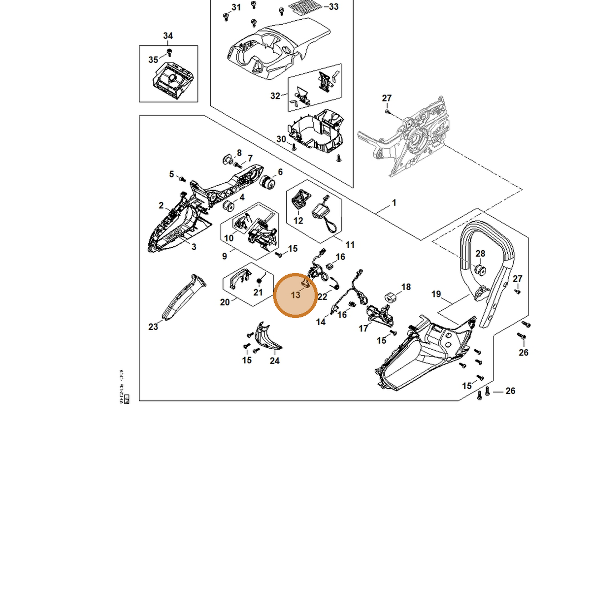 STIHL part MA02-430-2100 — IPL diagram snippet (6x zoom, amber highlight)
