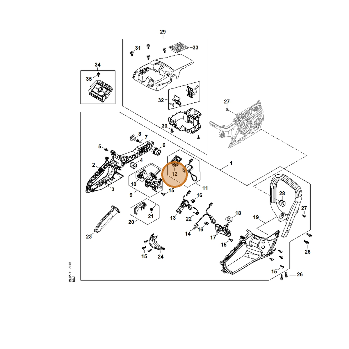 STIHL part MA02-432-1300 — IPL diagram snippet (6x zoom, amber highlight)
