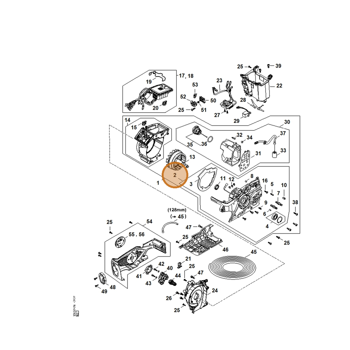 STIHL part MA02-600-1601 — IPL diagram snippet (6x zoom, amber highlight)