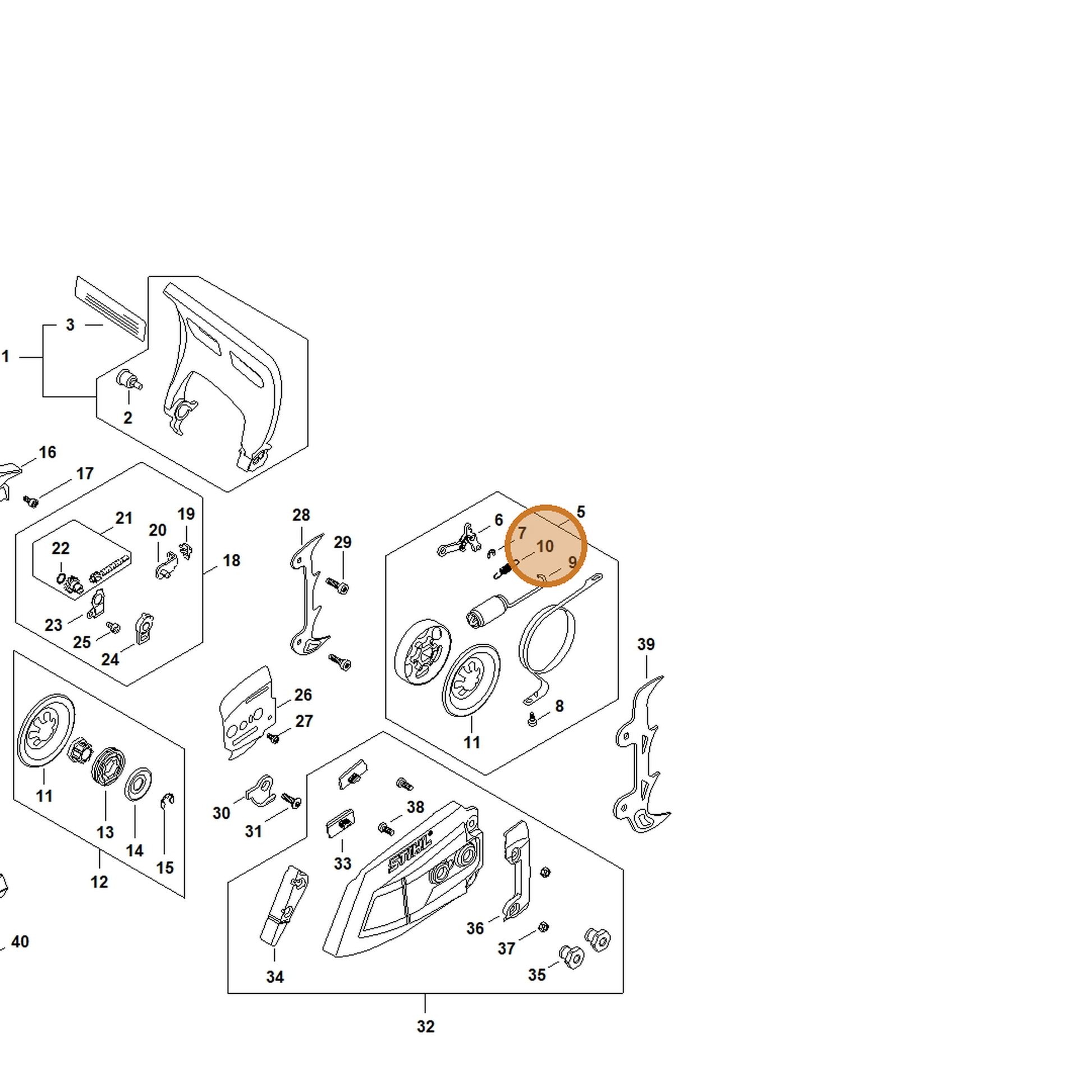 STIHL part MA02-708-0800 — IPL diagram snippet (6x zoom, amber highlight)