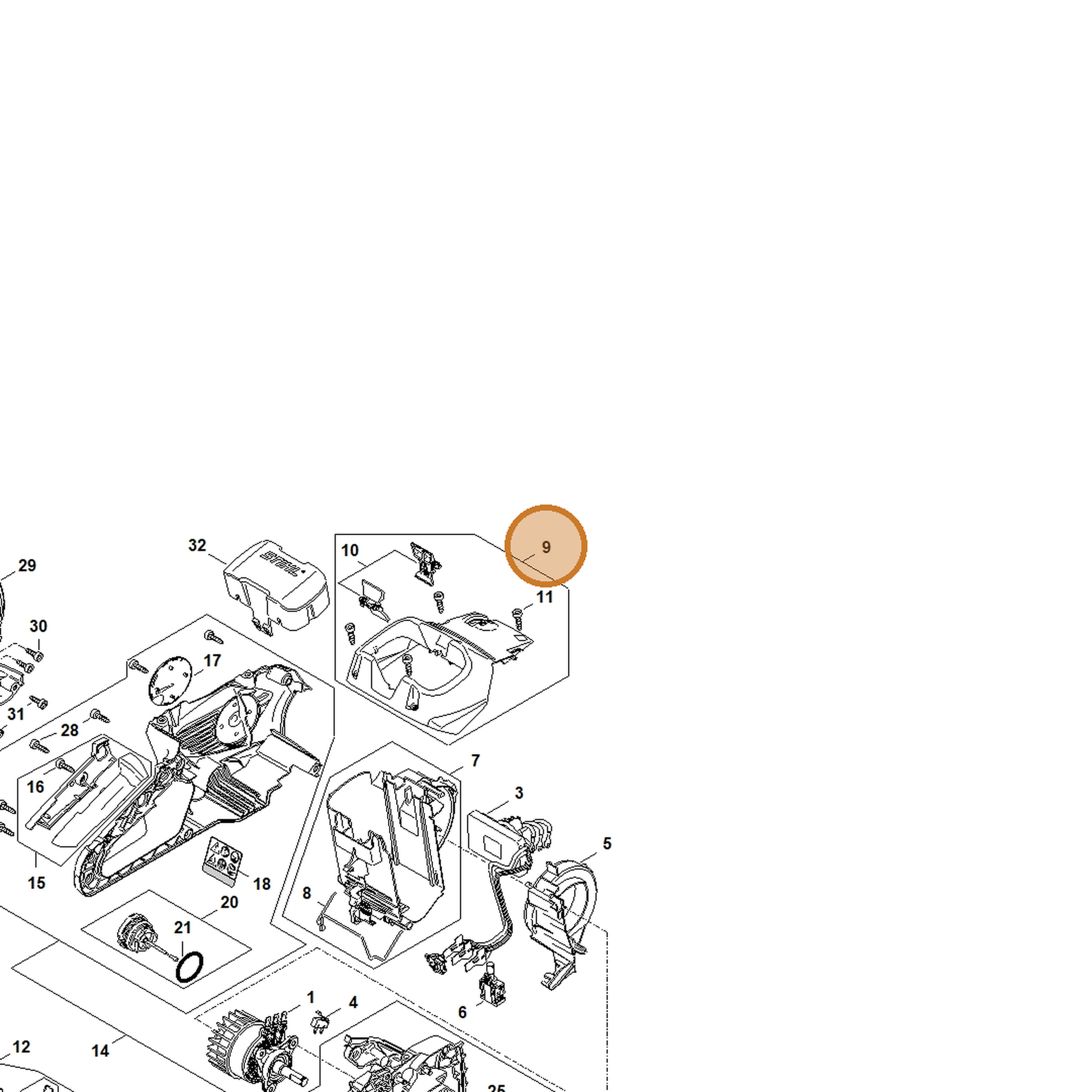STIHL part MA03-080-1601 — IPL diagram snippet (6x zoom, amber highlight)