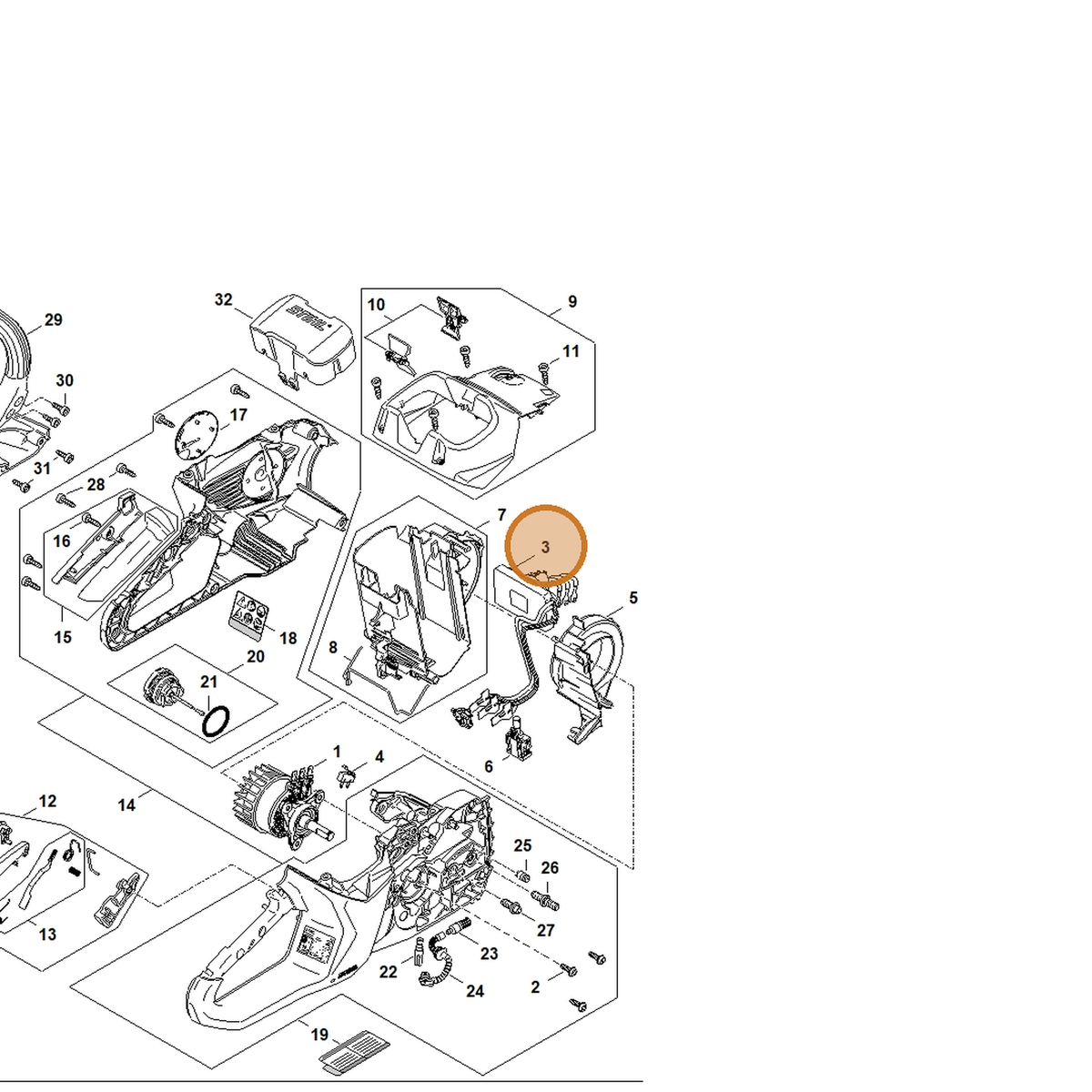STIHL part MA03-430-1401 — IPL diagram snippet (6x zoom, amber highlight)