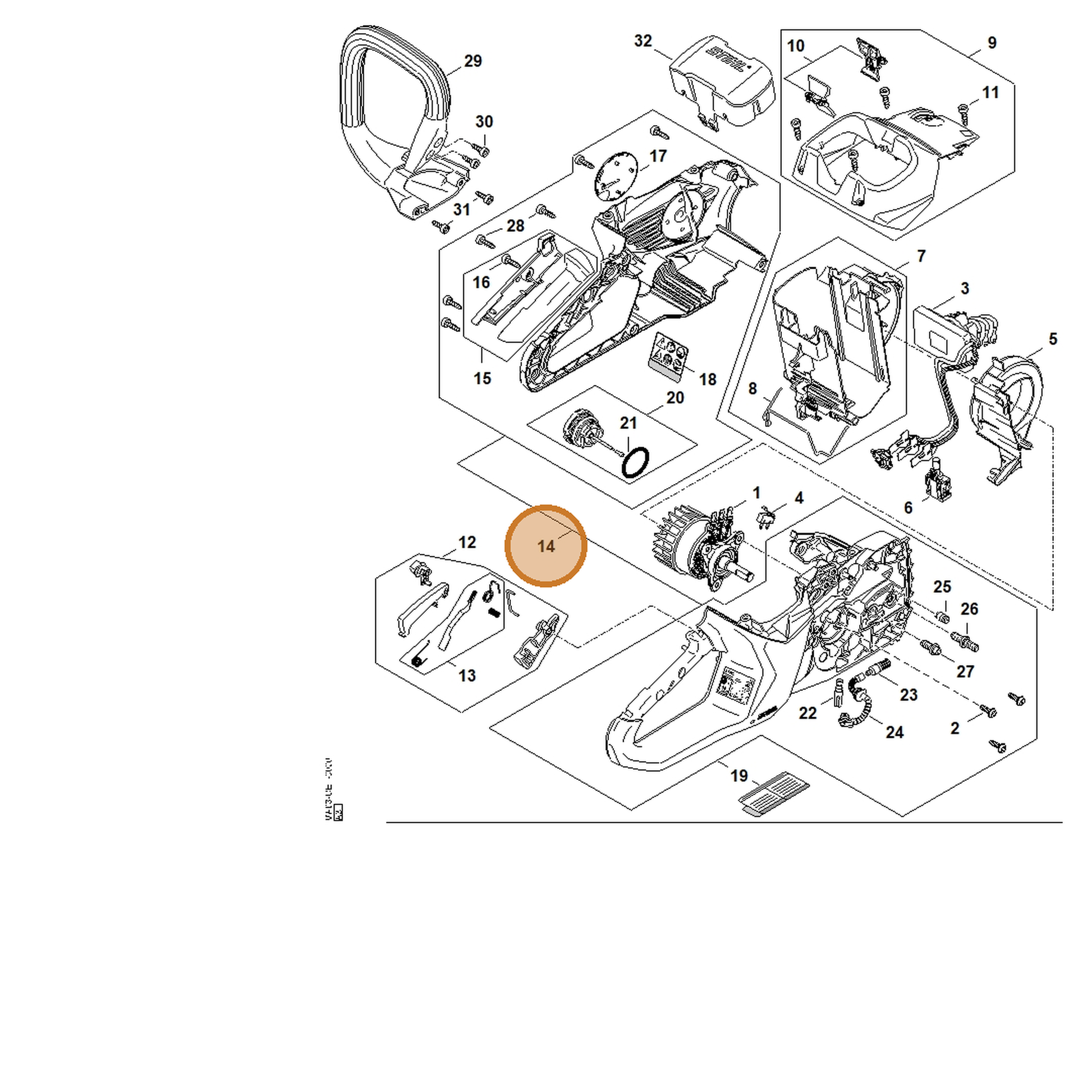 STIHL part MA03-790-1004 — IPL diagram snippet (6x zoom, amber highlight)