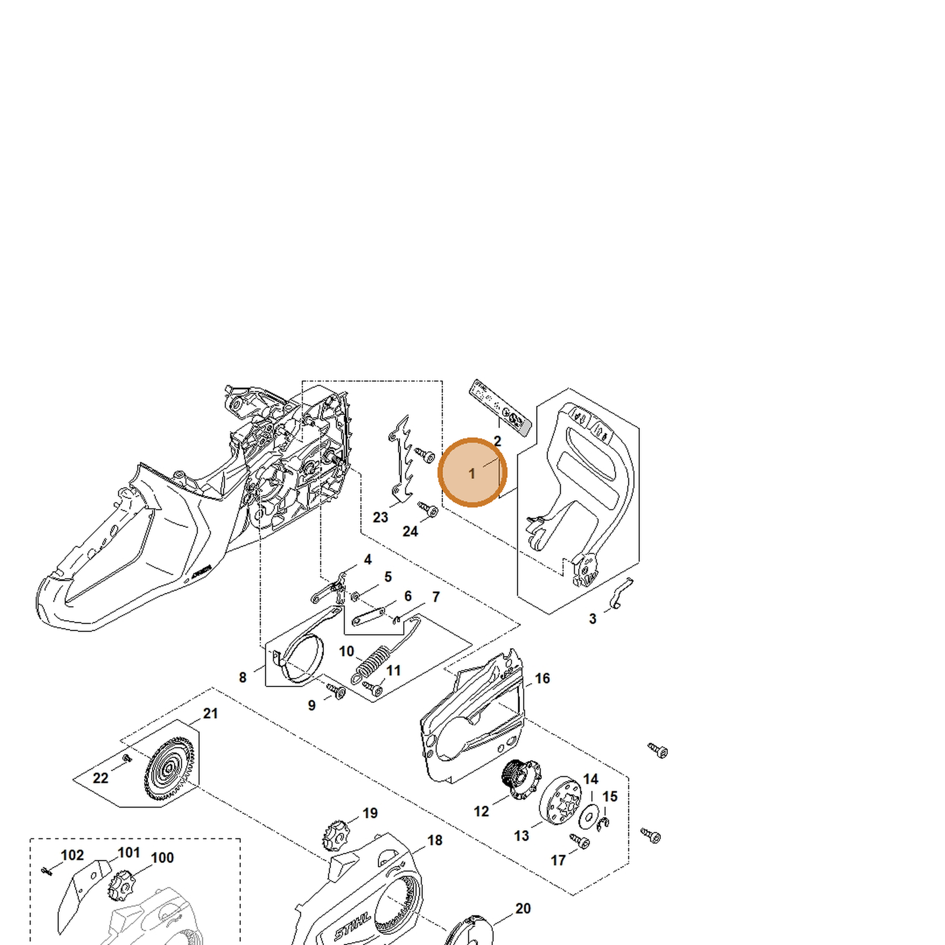STIHL part MA03-790-9100 — IPL diagram snippet (6x zoom, amber highlight)