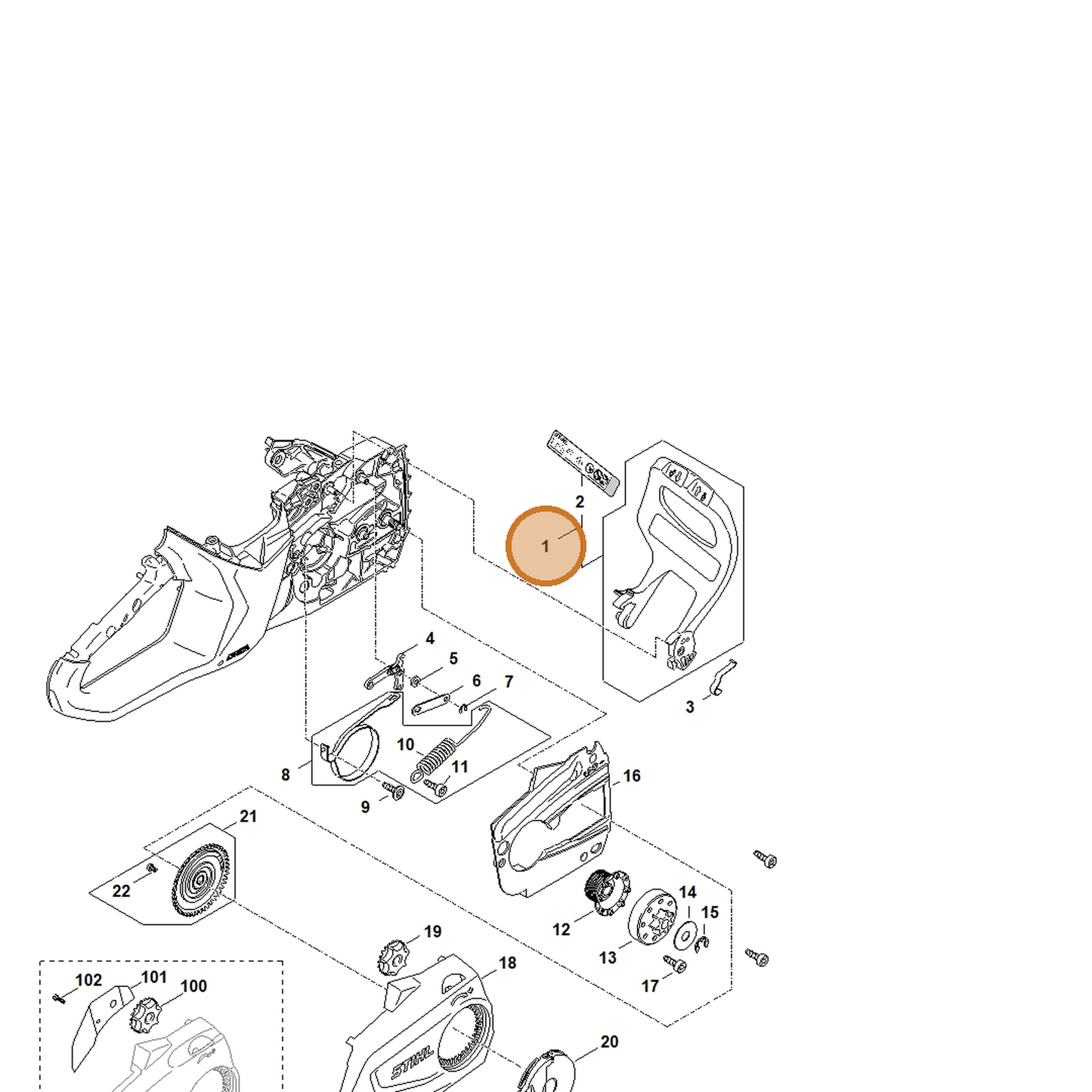 STIHL part MA03-790-9102 — IPL diagram snippet (6x zoom, amber highlight)