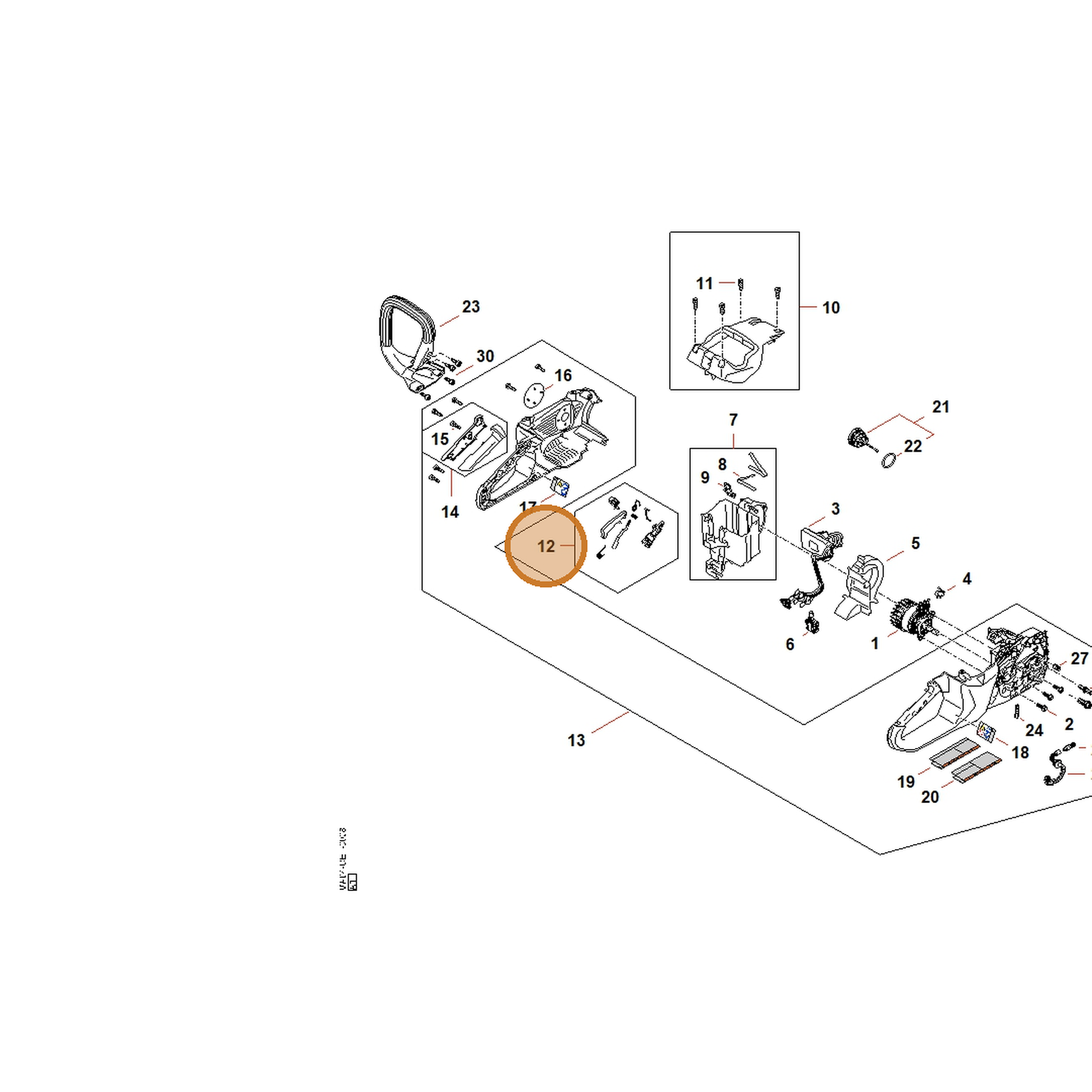 STIHL part MA04-007-3801 — IPL diagram snippet (6x zoom, amber highlight)