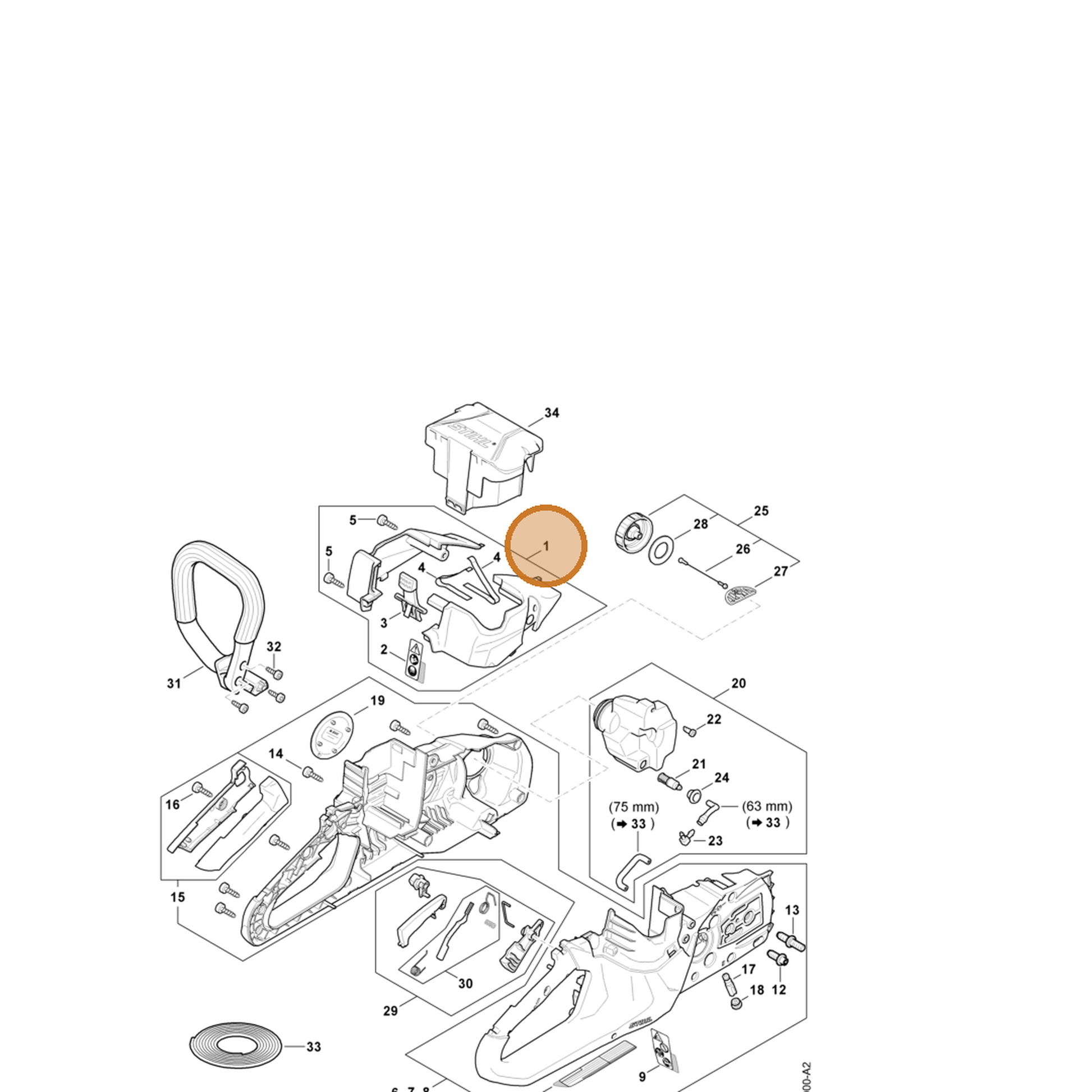 STIHL part MA04-080-1601 — IPL diagram snippet (6x zoom, amber highlight)