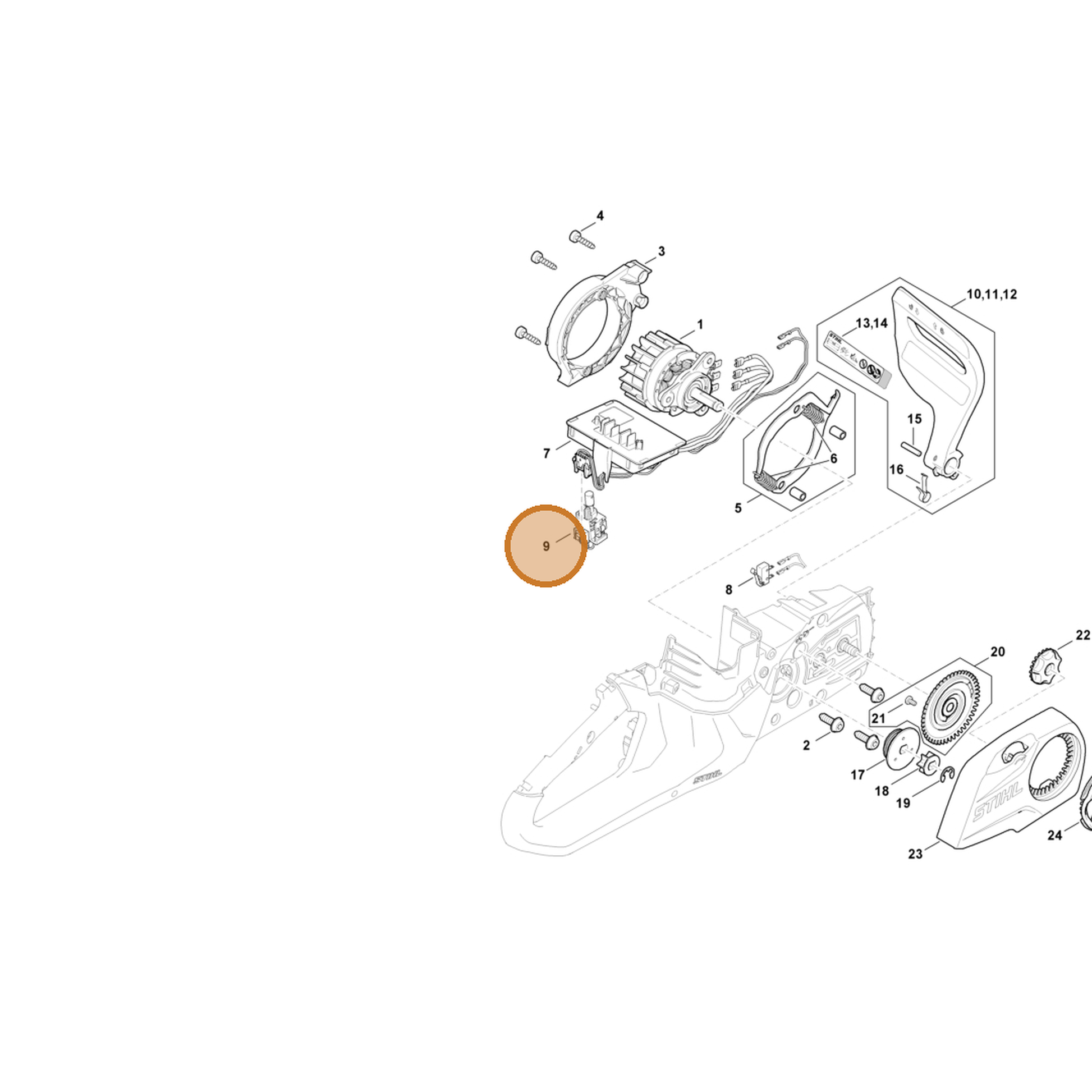 STIHL part MA04-430-0500 — IPL diagram snippet (6x zoom, amber highlight)
