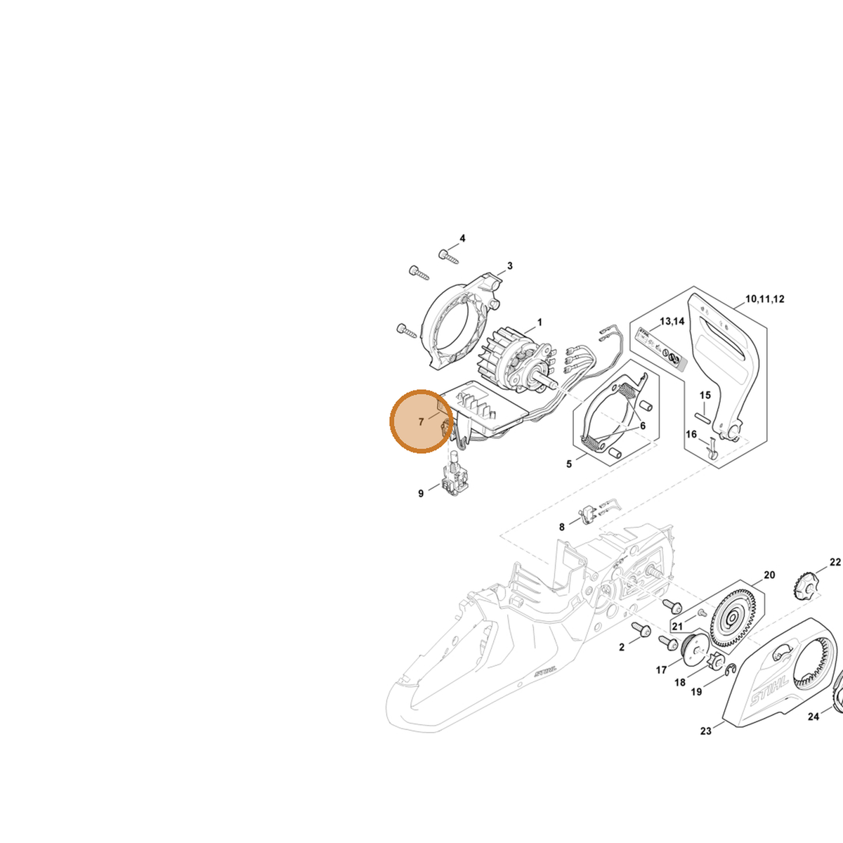 STIHL part MA04-430-1401 — IPL diagram snippet (6x zoom, amber highlight)