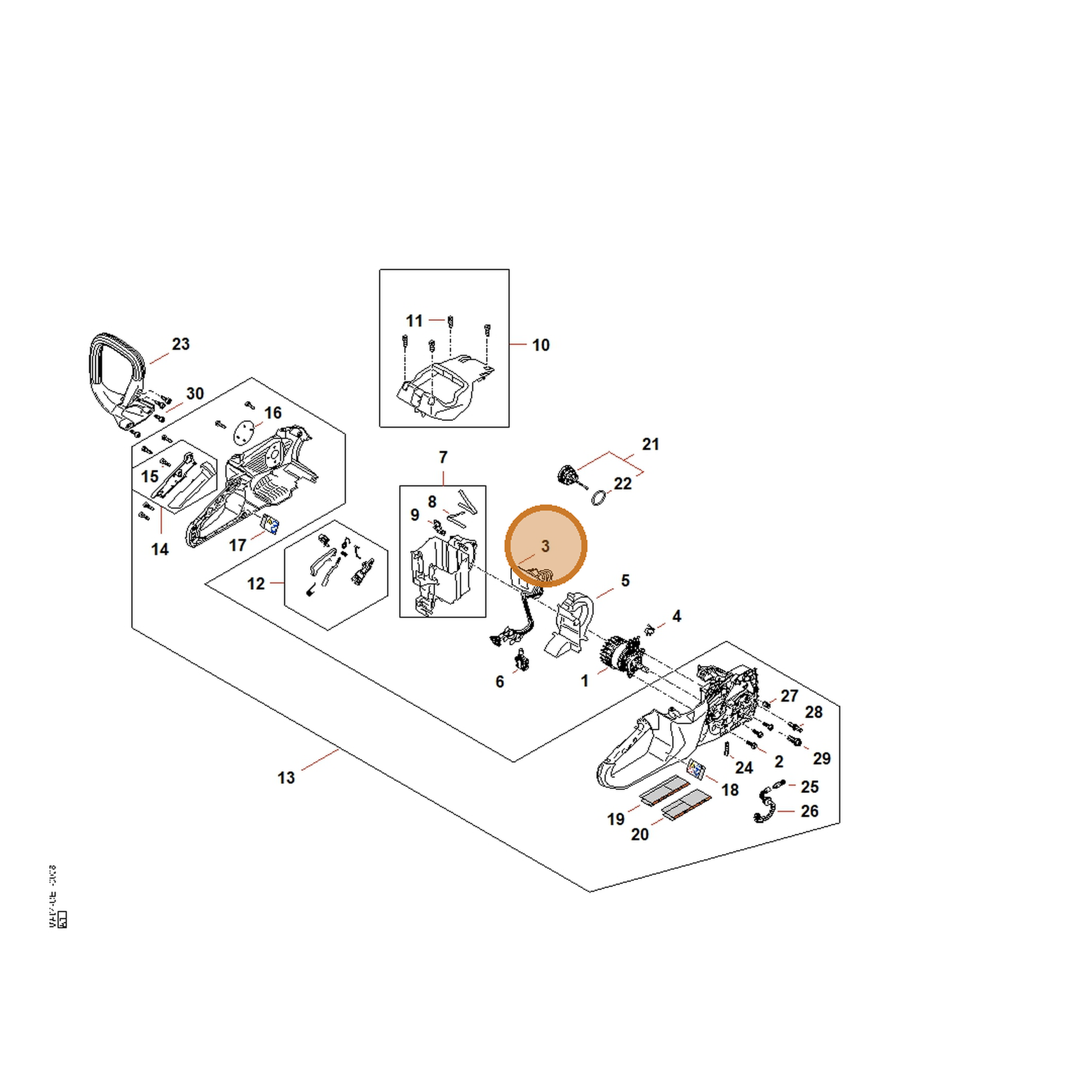 STIHL part MA04-430-1410 — IPL diagram snippet (6x zoom, amber highlight)