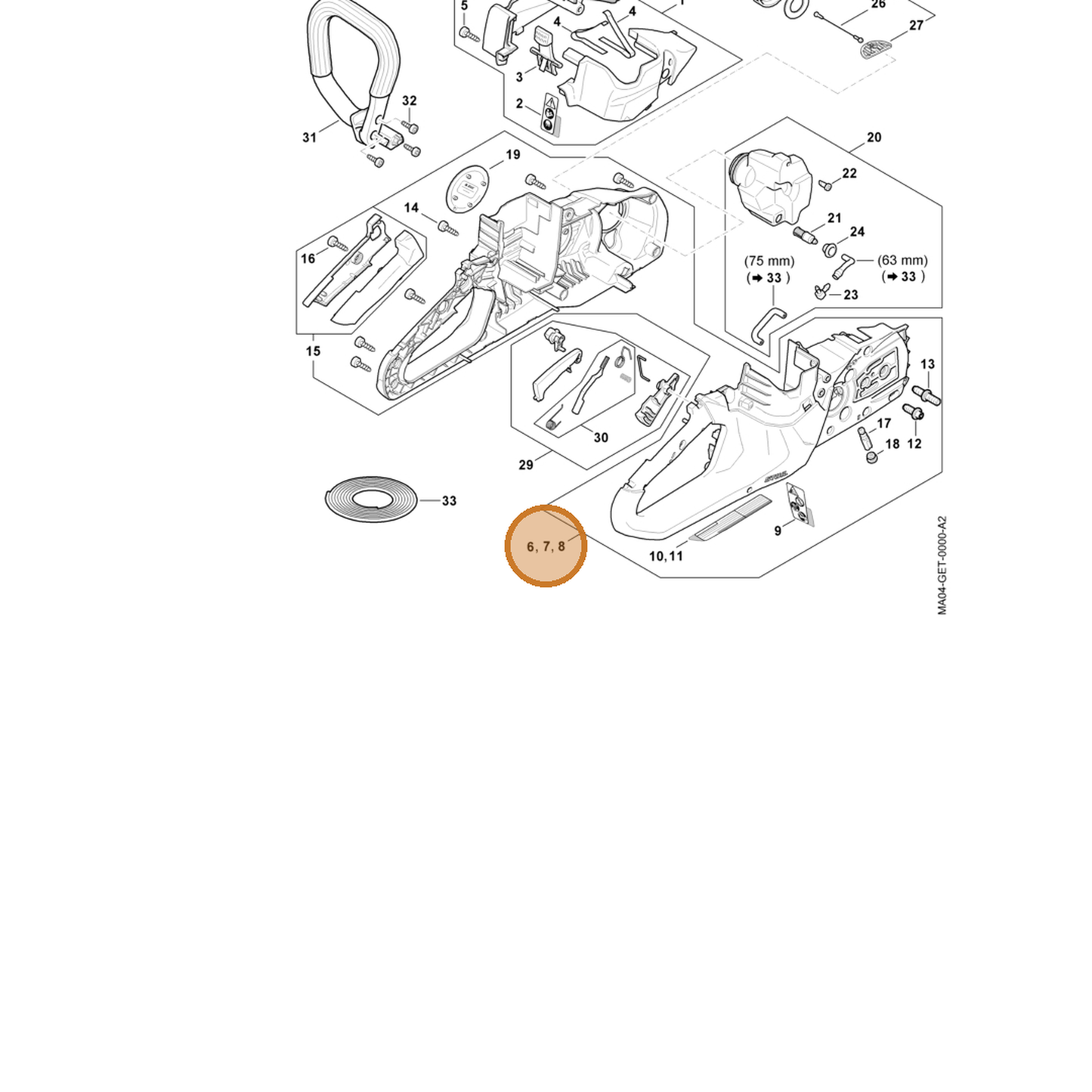 STIHL part MA04-790-1003 — IPL diagram snippet (6x zoom, amber highlight)