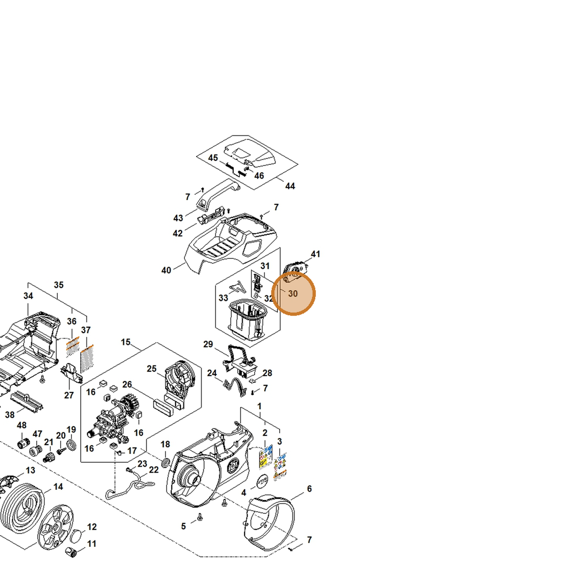 STIHL part RA01-400-9410 — IPL diagram snippet (6x zoom, amber highlight)