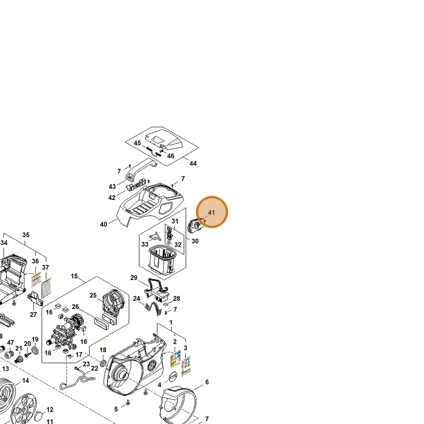 STIHL part RA01-430-0501 — IPL diagram snippet (6x zoom, amber highlight)