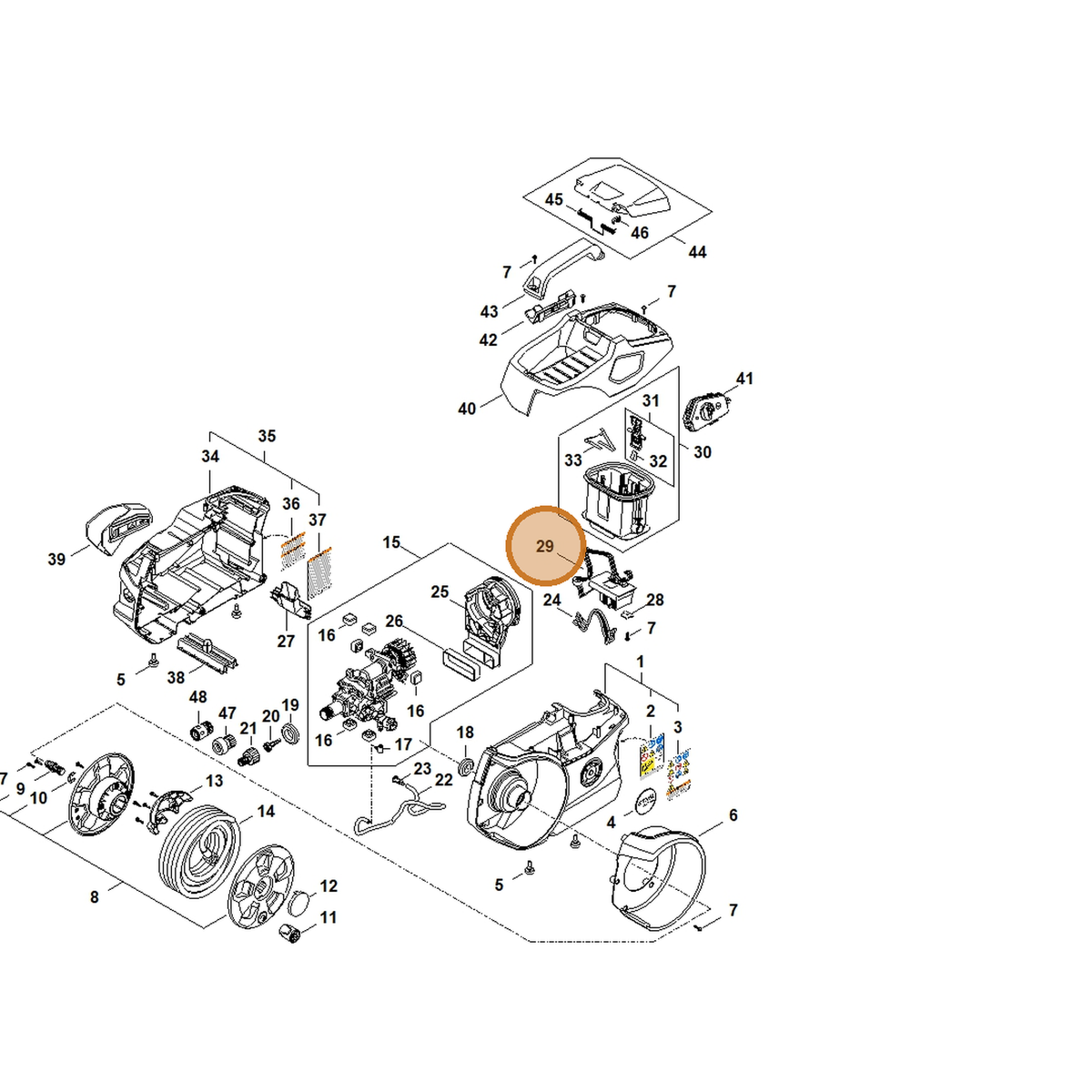 STIHL part RA01-430-1400 — IPL diagram snippet (6x zoom, amber highlight)