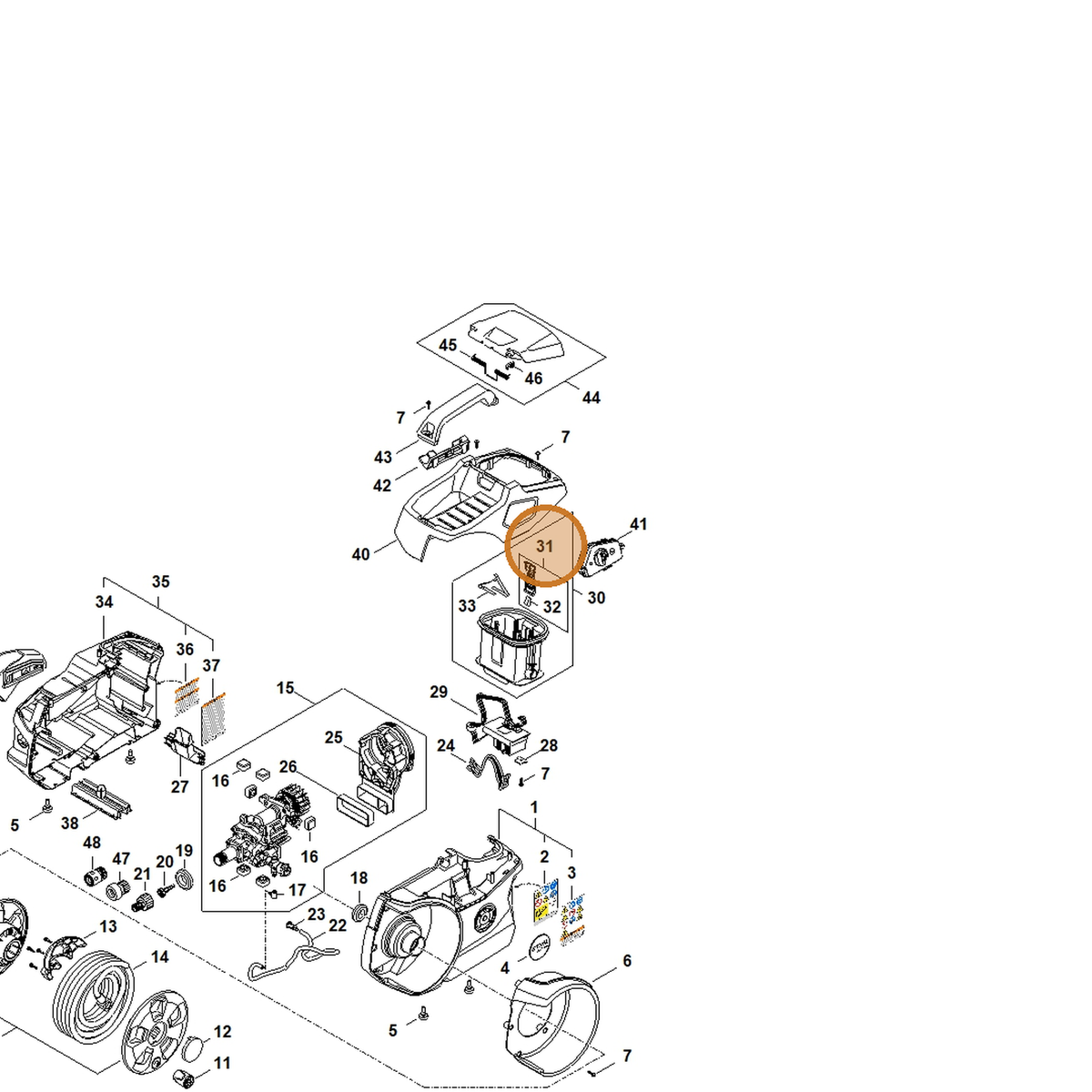 STIHL part RA01-430-9800 — IPL diagram snippet (6x zoom, amber highlight)