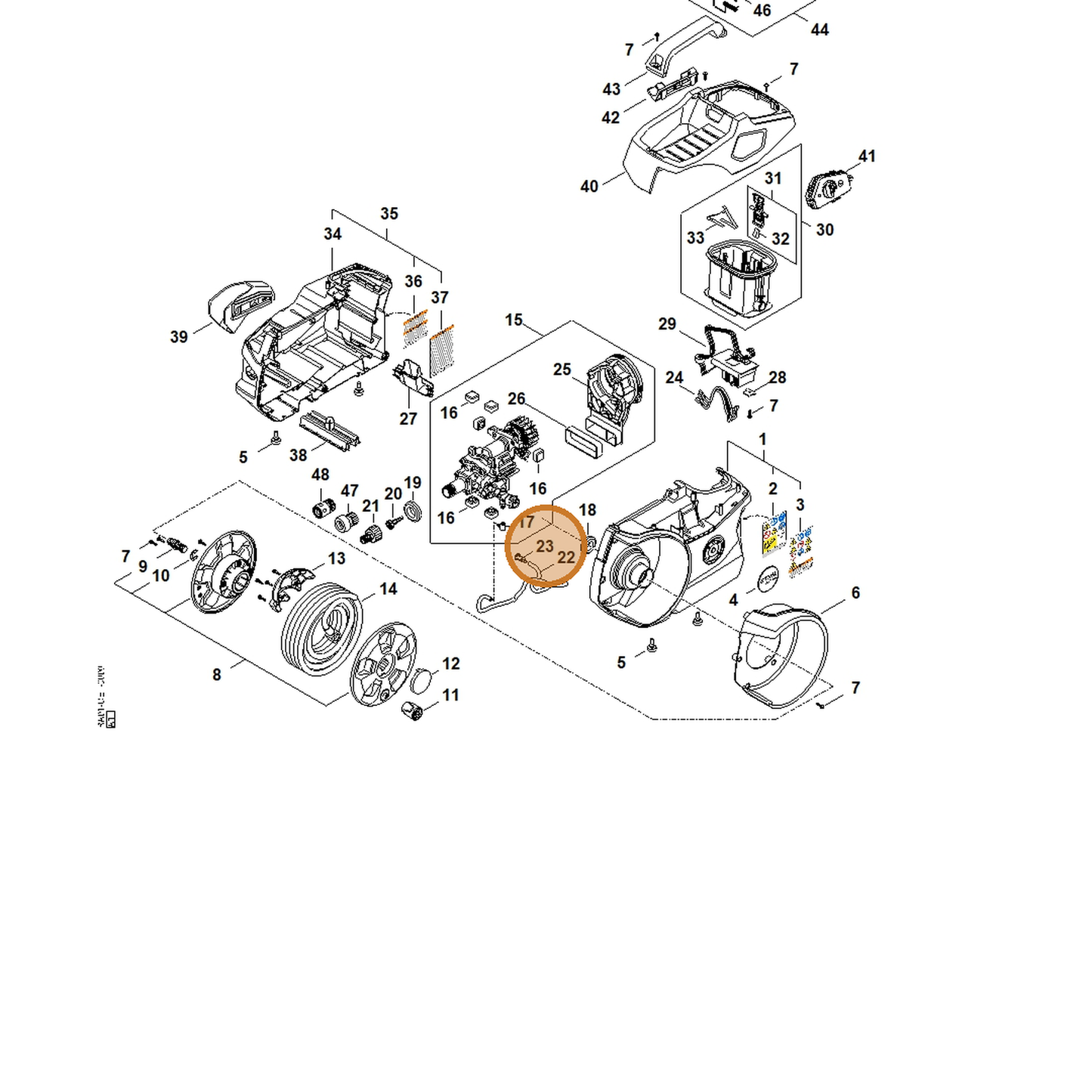STIHL part RA01-500-2400 — IPL diagram snippet (6x zoom, amber highlight)