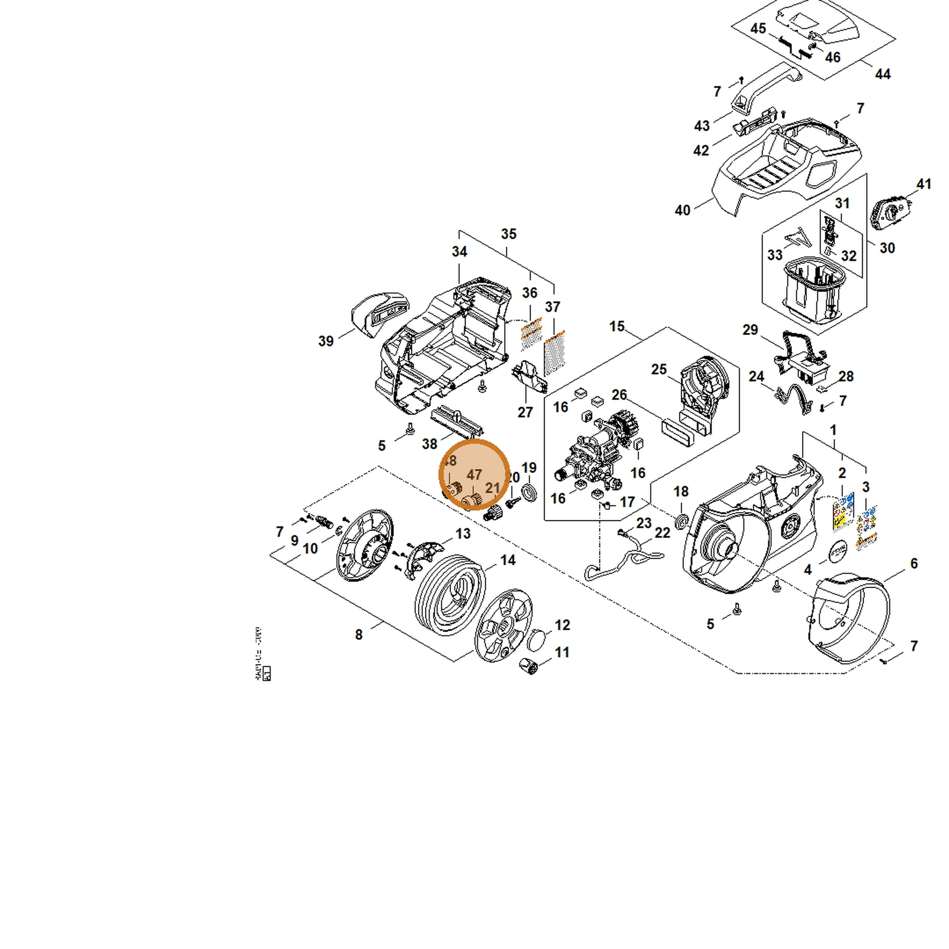 STIHL part RA01-500-6700 — IPL diagram snippet (6x zoom, amber highlight)