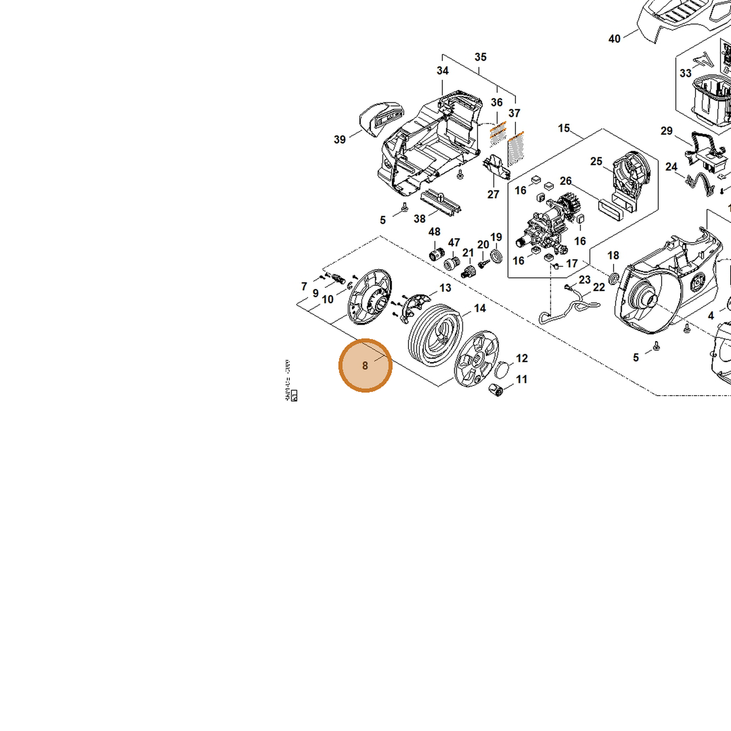 STIHL part RA01-500-8100 — IPL diagram snippet (6x zoom, amber highlight)