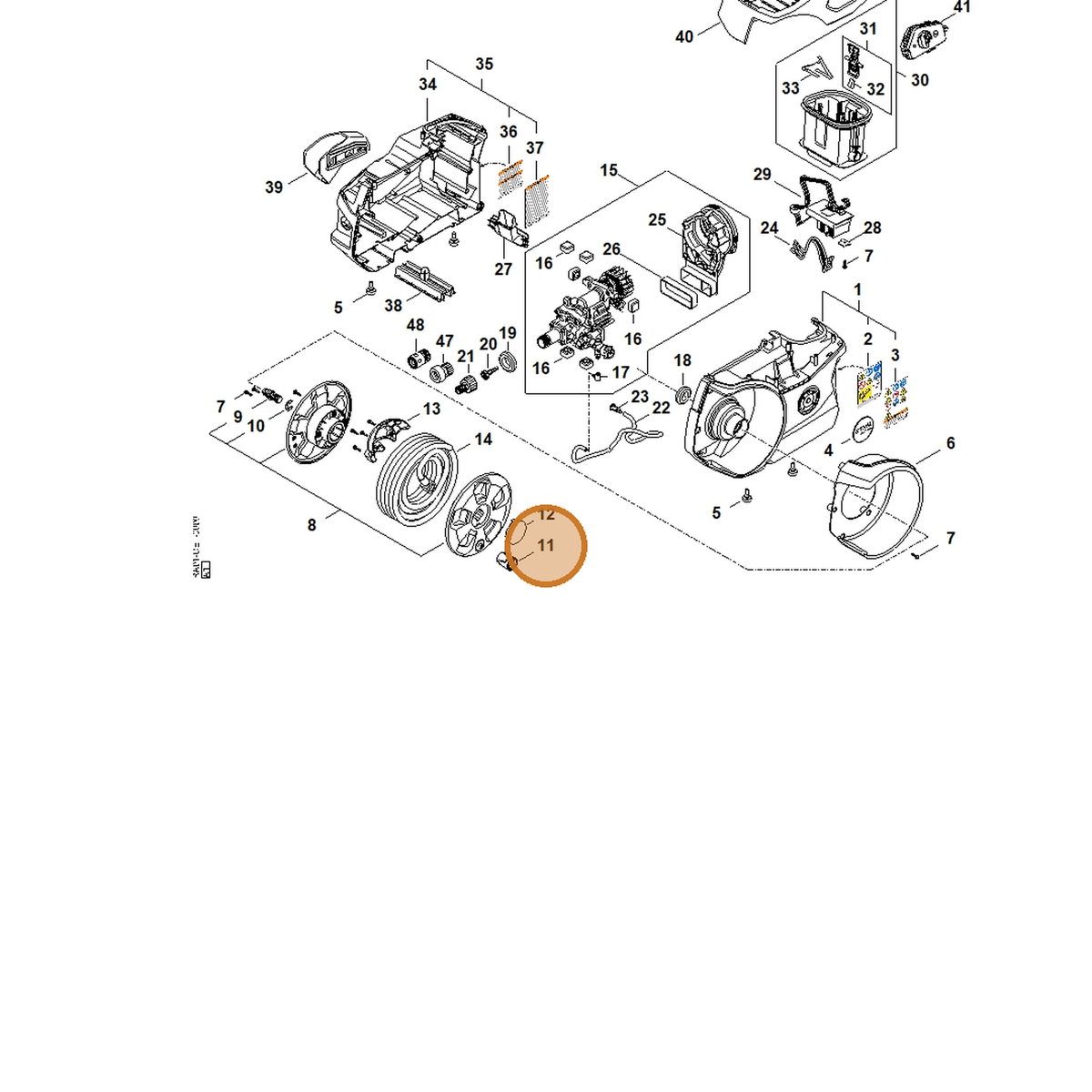 STIHL part RA01-510-2000 — IPL diagram snippet (6x zoom, amber highlight)