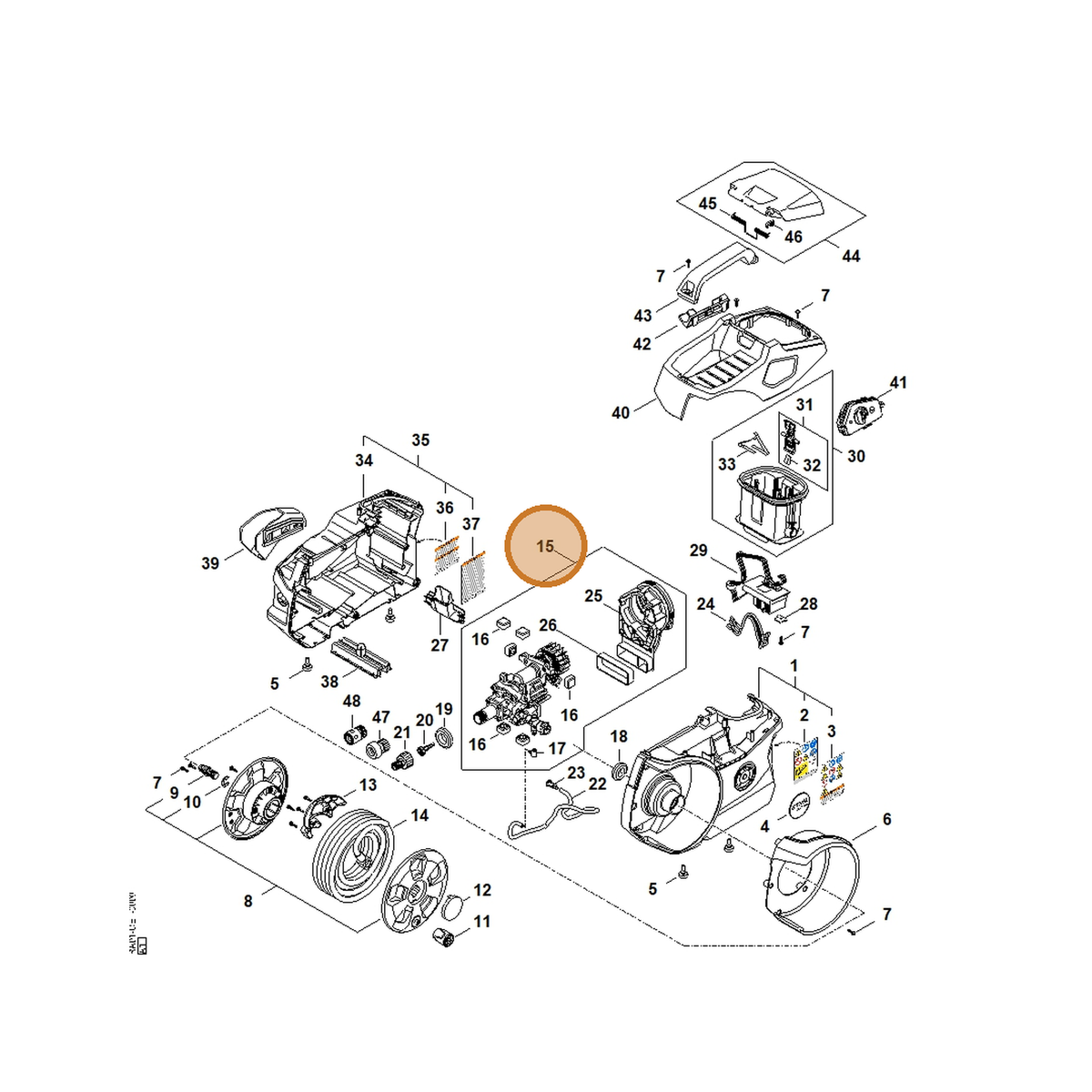 STIHL part RA01-600-0601 — IPL diagram snippet (6x zoom, amber highlight)