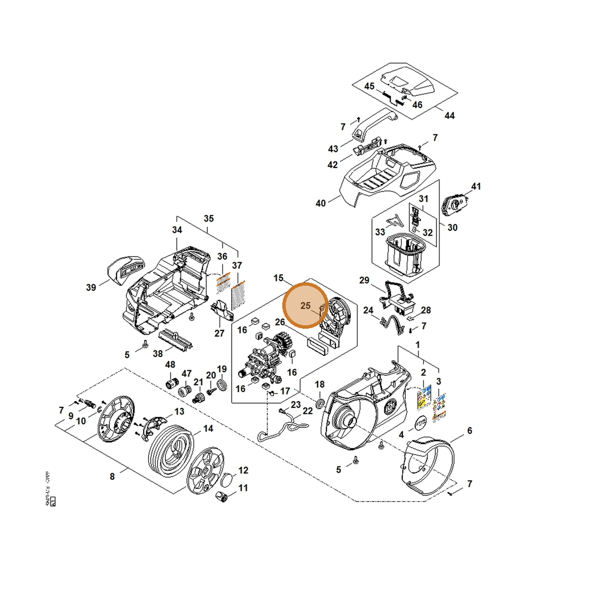 STIHL part RA01-600-4600 — IPL diagram snippet (6x zoom, amber highlight)