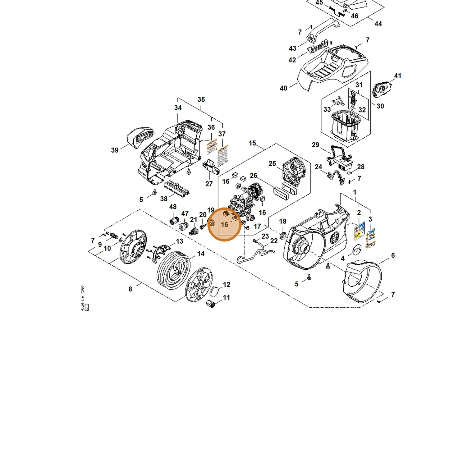 STIHL part RA01-602-4300 — IPL diagram snippet (6x zoom, amber highlight)