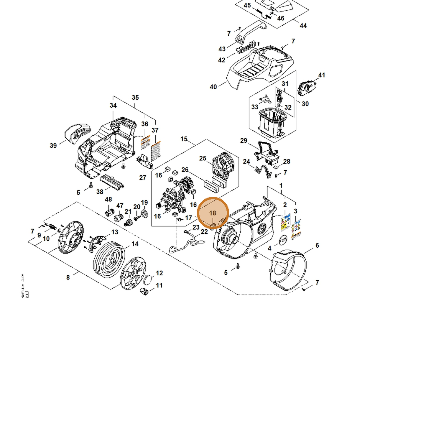 STIHL part RA01-602-4301 — IPL diagram snippet (6x zoom, amber highlight)