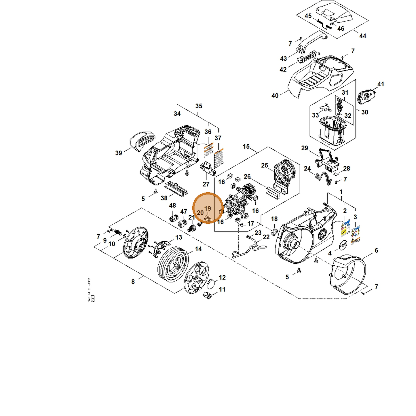 STIHL part RA01-602-4302 — IPL diagram snippet (6x zoom, amber highlight)