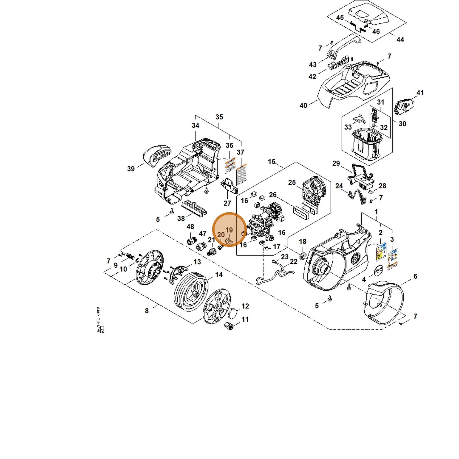 STIHL part RA01-602-4302 — IPL diagram snippet (6x zoom, amber highlight)