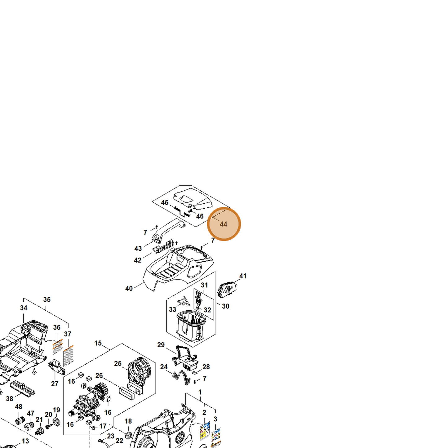 STIHL part RA01-700-8900 — IPL diagram snippet (6x zoom, amber highlight)