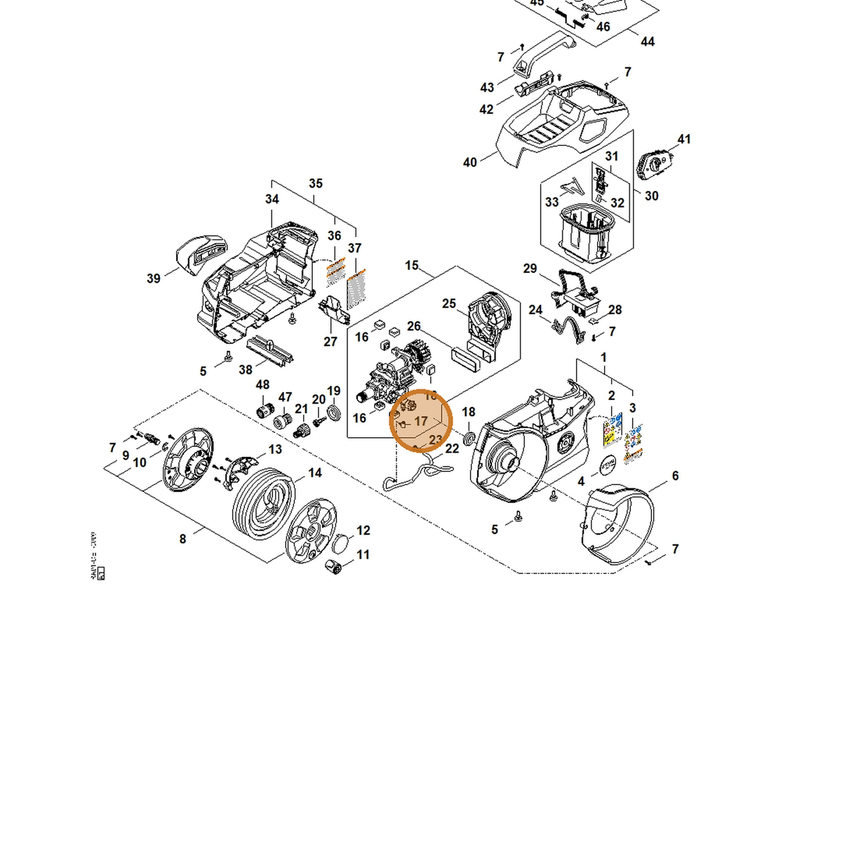 STIHL part RA01-701-0201 — IPL diagram snippet (6x zoom, amber highlight)